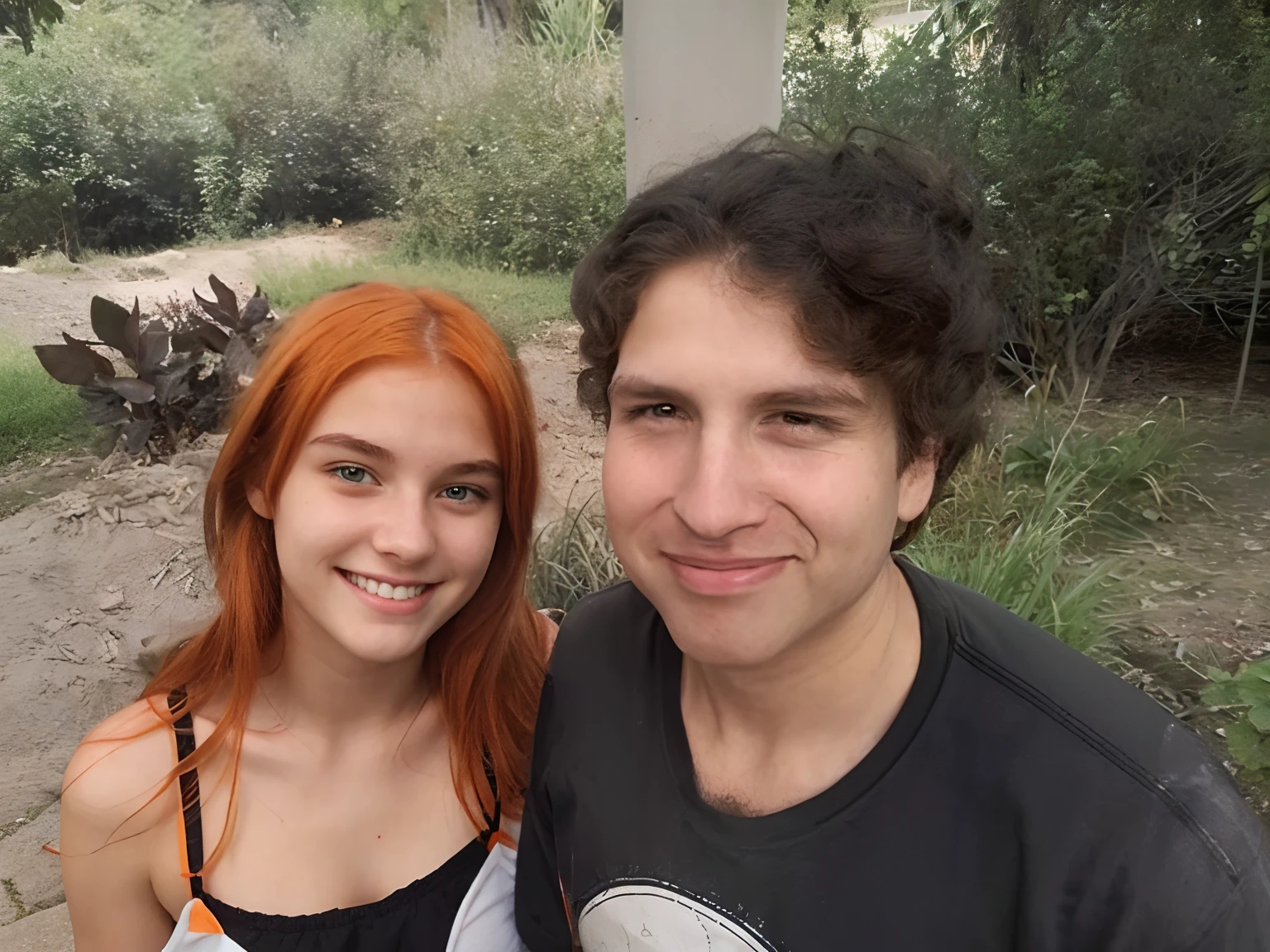17 years old girl, hirsute orange hair, green eyes, musucular, naughty smile