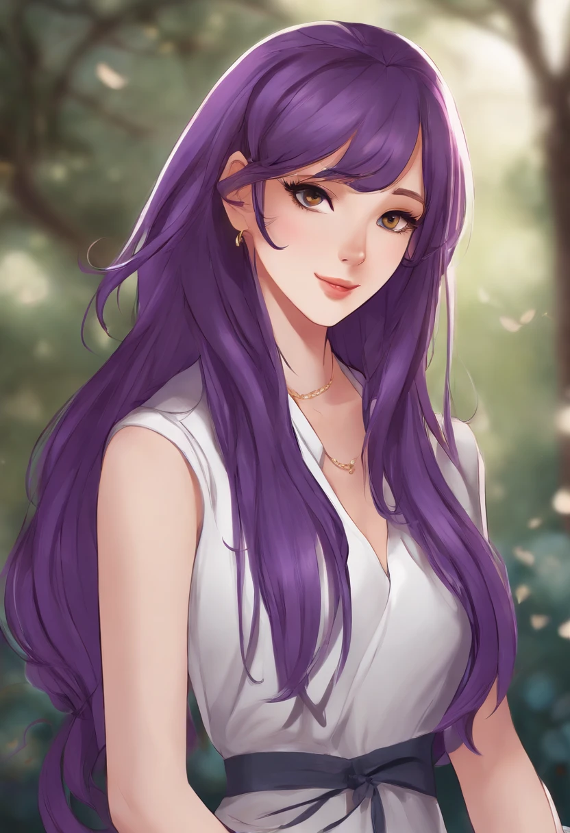 masterpiece, best quality, {best quality}, {{masterpiece}}, {highres}, focus, anime style, a closeup of a cartoon of a woman, girl design, portrait, giesha, anime image, long hair, purple hair, straight eyes, hair covering ears, polished and powerful look, exotic, tall, freckles, cheerful, classic clothing, colorful, colors