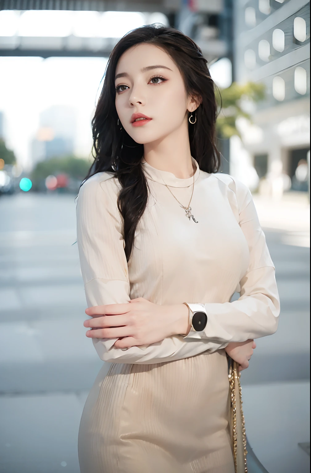 (1girl:1.3), solo, __Body parts__ realistic skin, pale skin, big boobs, official art, unified 8k wallpaper, ultra detail, beauty and aesthetics, beauty, masterpiece, best quality, in cyberpunk city, fantastic atmosphere, calm color palette, peaceful mood, soft shadows, nurse, glamour, huge breasts