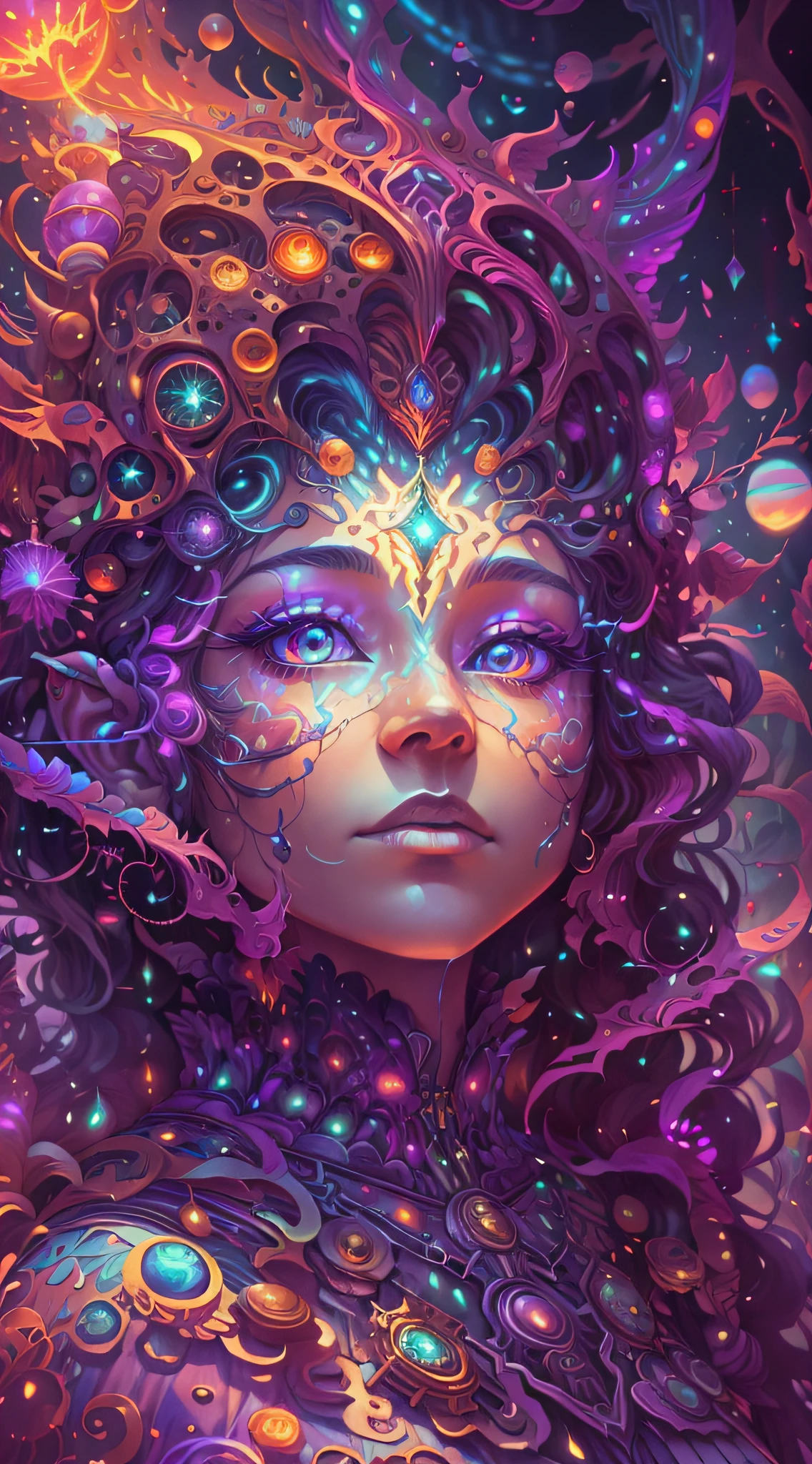 <lora:style-kvoidenergy:0.6> v0id3nergy, masterpiece, best quality, beautiful woman with beautiful long hair and captivating eyes, in the style of Hannah Yata, closed mouth, psychedelic, surrealism, fractal art background