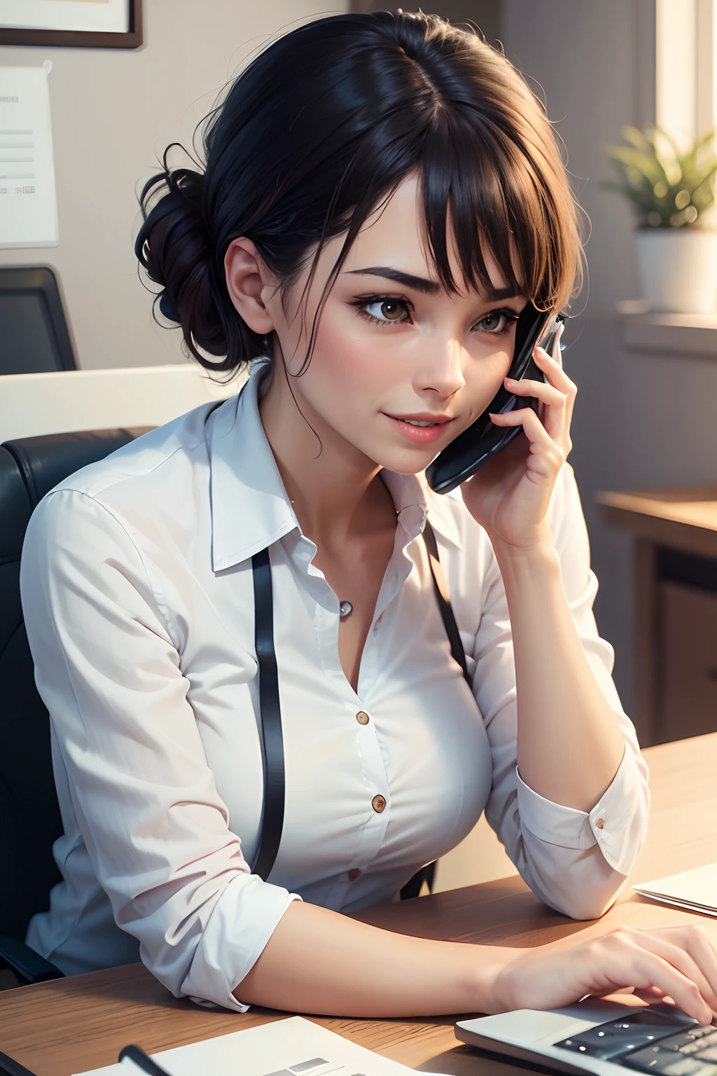 Show a customer on the phone with a service provider representative, successfully negotiating a lower bill and expressing satisfaction.