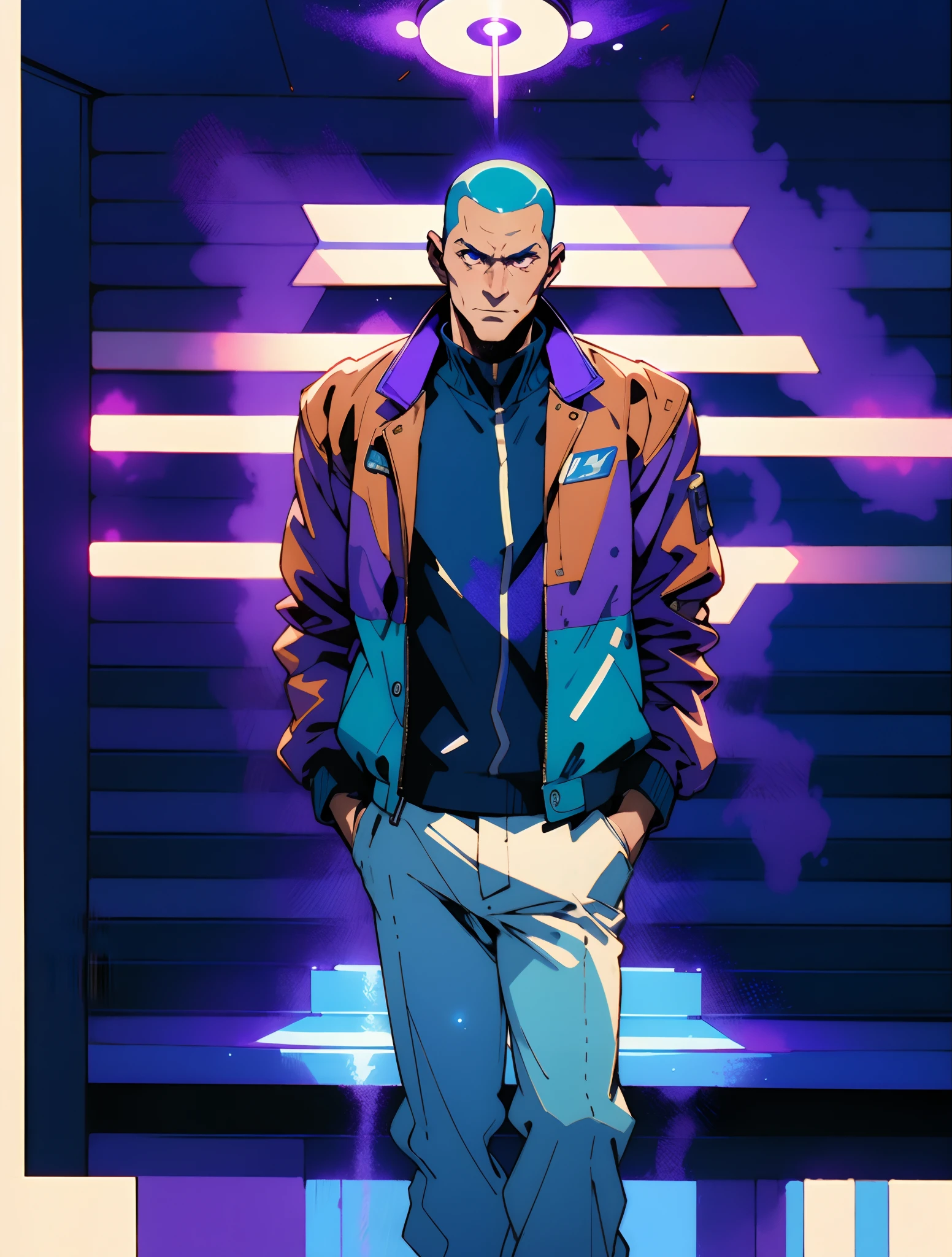 A man with a crew cut, a calm and rational expression, a wise gaze, wears a futuristic scientist's coat, primarily in shades of white, accented by touches of blue and purple, matching utility pants, standing in a mysterious laboratory of an ancient and advanced civilization, with a high-tech incubation tank emitting a faint glow in the background, this character embodies a finely crafted a futuristic sci-fi scientist in anime style, characterized by an exquisite and mature manga illustration art style, high definition, best quality, highres, ultra-detailed, ultra-fine painting, extremely delicate, professional, anatomically correct, symmetrical face, extremely detailed eyes and face, high quality eyes, creativity, RAW photo, UHD, 8k, Natural light, cinematic lighting, masterpiece:1.5