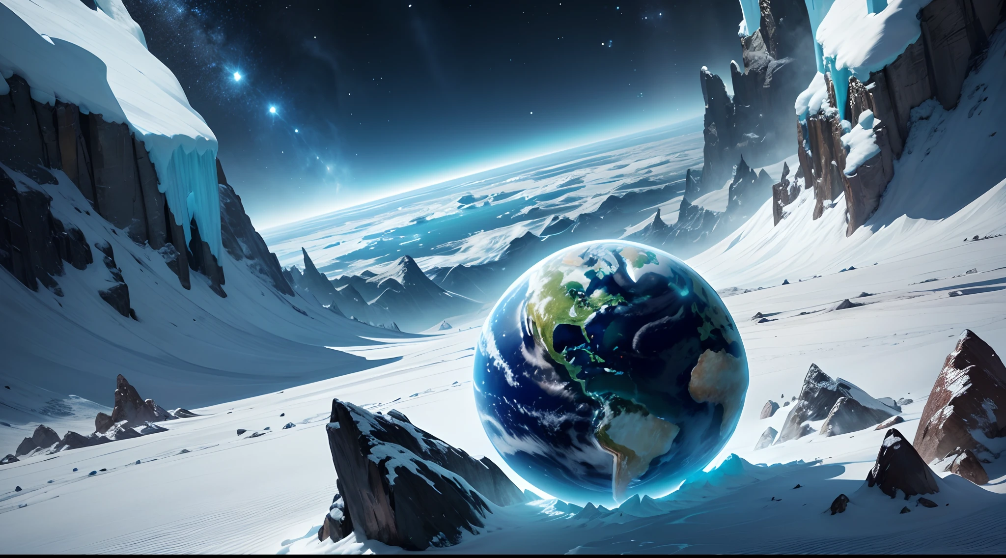 Planet Earth in the Ice Age with details of space