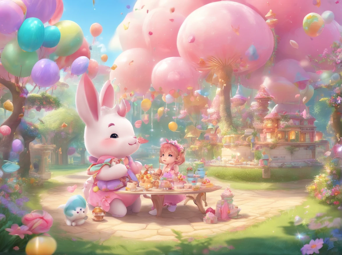 (cute:1.1,pink:1.1,aesthetic:1.2),whimsical fantasy land,large, [pastel colors], [soft lighting], [dreamy atmosphere], [fluffy clouds], [colorful balloons], [sparkling stars], [lush greenery], [giant mushrooms], [rolling hills], [butterflies], [bunny rabbits], [giggling fairies], [flowing waterfalls], [glimmering rainbow], [giggling girls], [gazing at the sunset], [twinkling lights], [delicate flowers], [enchanted castle], [magical creatures], [laughing unicorns], [singing birds], [dancing elephants], [fancy tea party], [candy-filled sky], [floating bubbles], [delicious sweets], [playful kittens], [whispering trees], [magical swings], [sentimental hidden spots], [giant lollipops], [giggling fountains], (realistic,photorealistic:1.37), (best quality,4k,8k,highres,masterpiece:1.2)