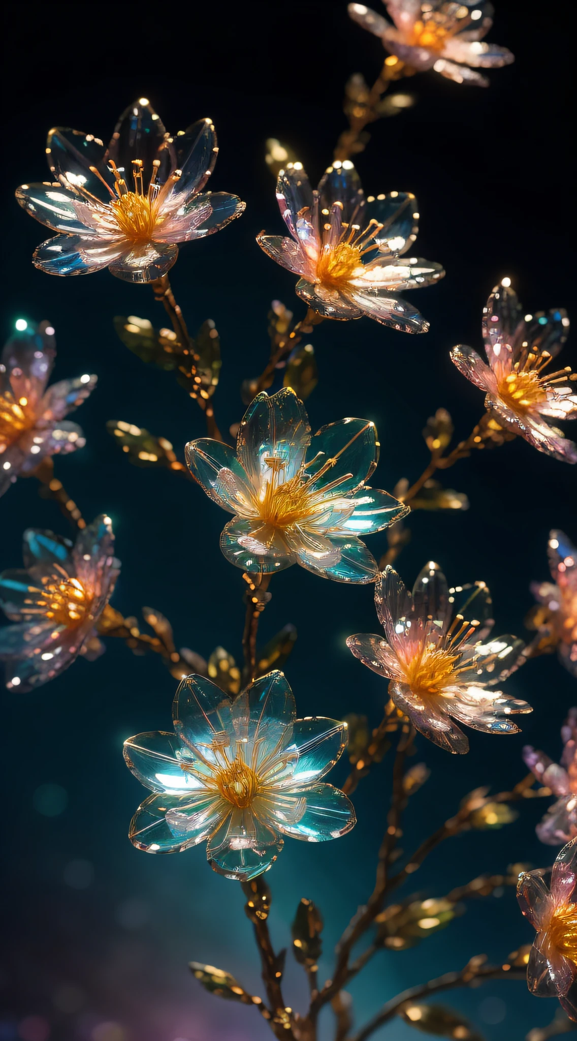 crystal spring blossom,
fantasy, galaxy, transparent,
shimmering, sparkling, splendid, colorful,
magical photography, dramatic lighting, photo realism, ultra-detailed, 4k, Depth of field, High-resolution