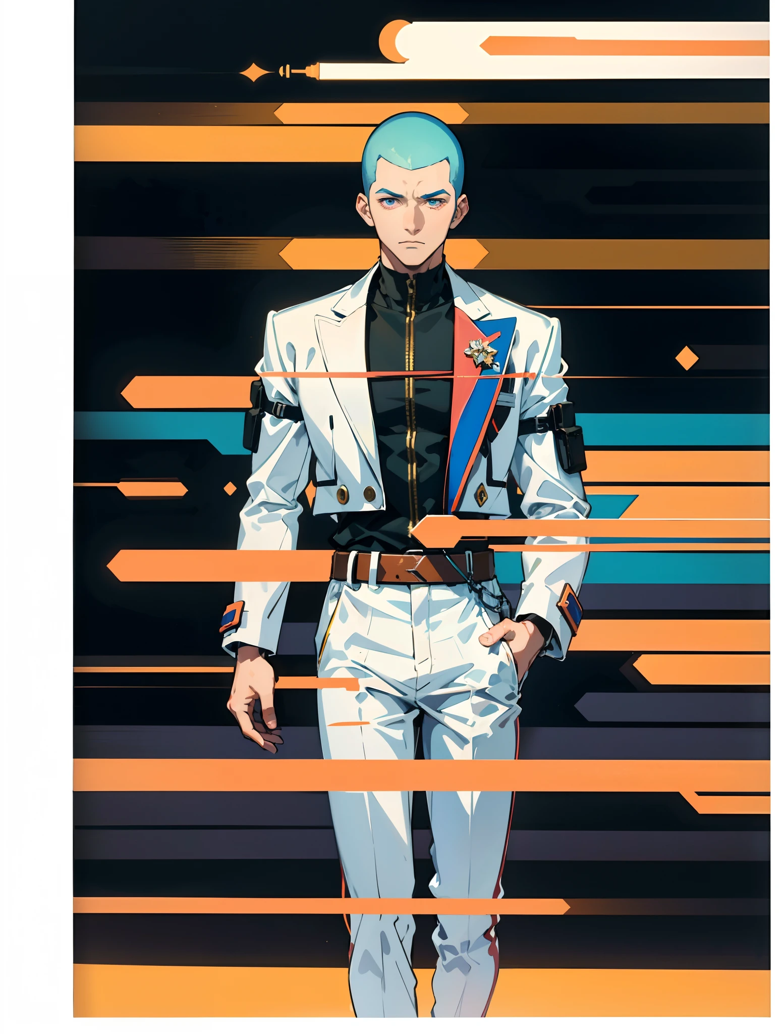 A man with a crew cut, a calm and rational expression, a wise gaze, wears a futuristic scientist's coat, primarily in shades of white, accented by touches of blue and purple, matching utility pants, standing in a mysterious laboratory of an ancient and advanced civilization, with a high-tech incubation tank emitting a faint glow in the background, this character embodies a finely crafted a futuristic sci-fi scientist in anime style, characterized by an exquisite and mature manga illustration art style, high definition, best quality, highres, ultra-detailed, ultra-fine painting, extremely delicate, professional, anatomically correct, symmetrical face, extremely detailed eyes and face, high quality eyes, creativity, RAW photo, UHD, 8k, Natural light, cinematic lighting, masterpiece:1.5