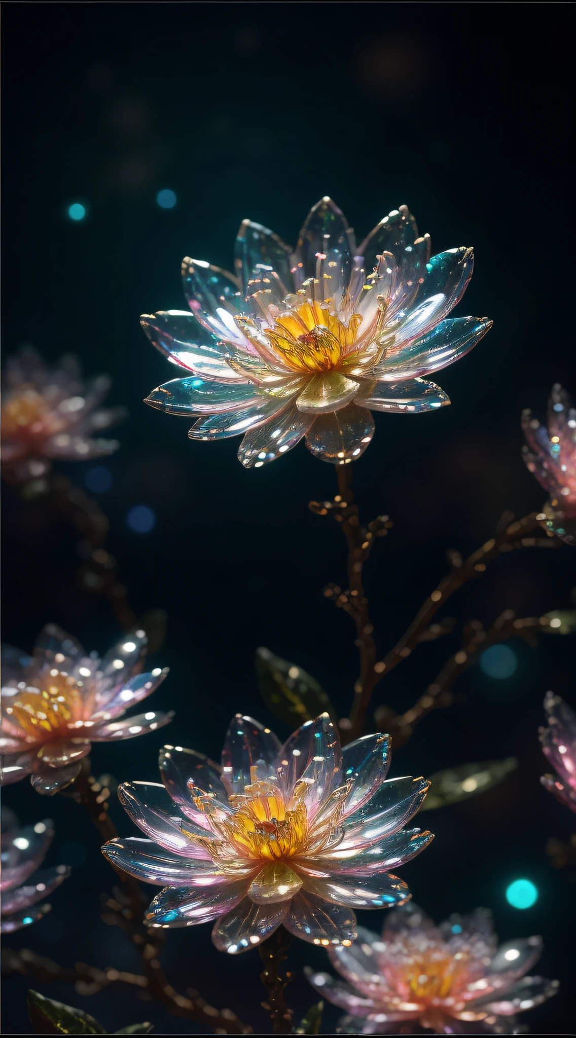 crystal spring blossom,
fantasy, galaxy, transparent, 
shimmering, sparkling, splendid, colorful, 
magical photography, dramatic lighting, photo realism, ultra-detailed, 4k, Depth of field, High-resolution