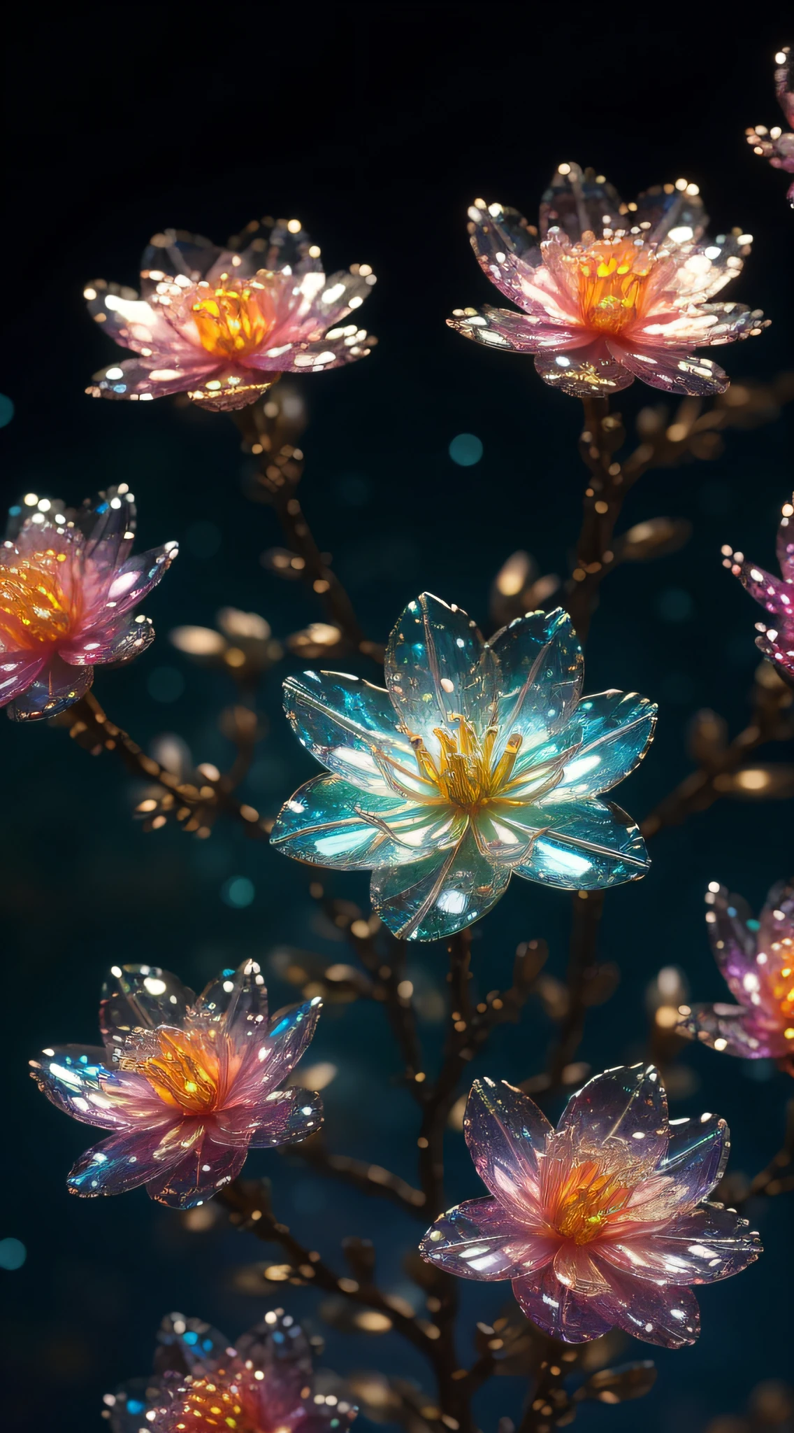 crystal spring blossom,
fantasy, galaxy, transparent,
shimmering, sparkling, splendid, colorful,
magical photography, dramatic lighting, photo realism, ultra-detailed, 4k, Depth of field, High-resolution
