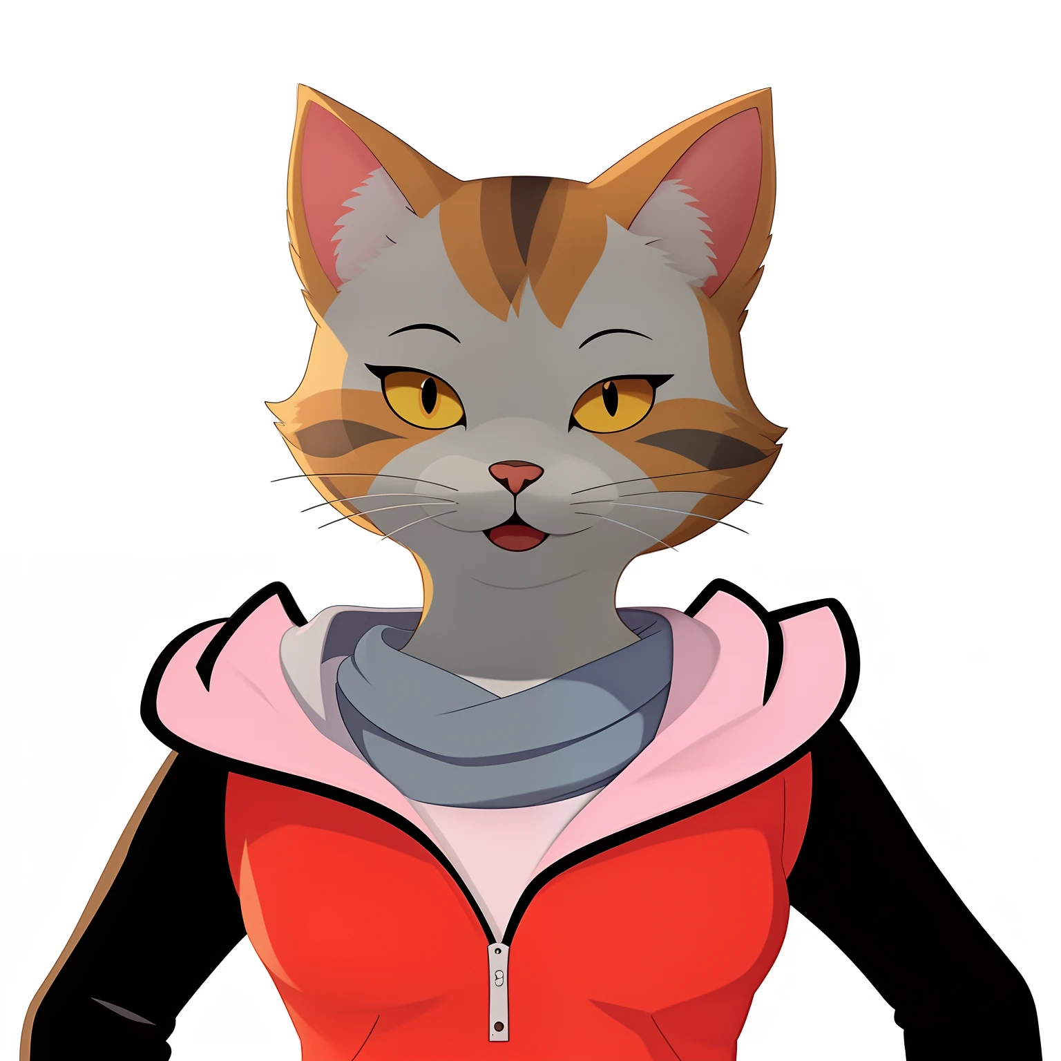 There is a cat with a shirt and a shirt, anthropomorphic female cat, Avatar da parte superior do corpo, Woman / cat hybrid, the cat is orange, human cat hybrid, menina gato atraente, sem linha, gatinha, um gato antro, Avatar do jogo 2D do corpo superior, anthropomorphic cat, Gato Anime, gatinha jovem bonita