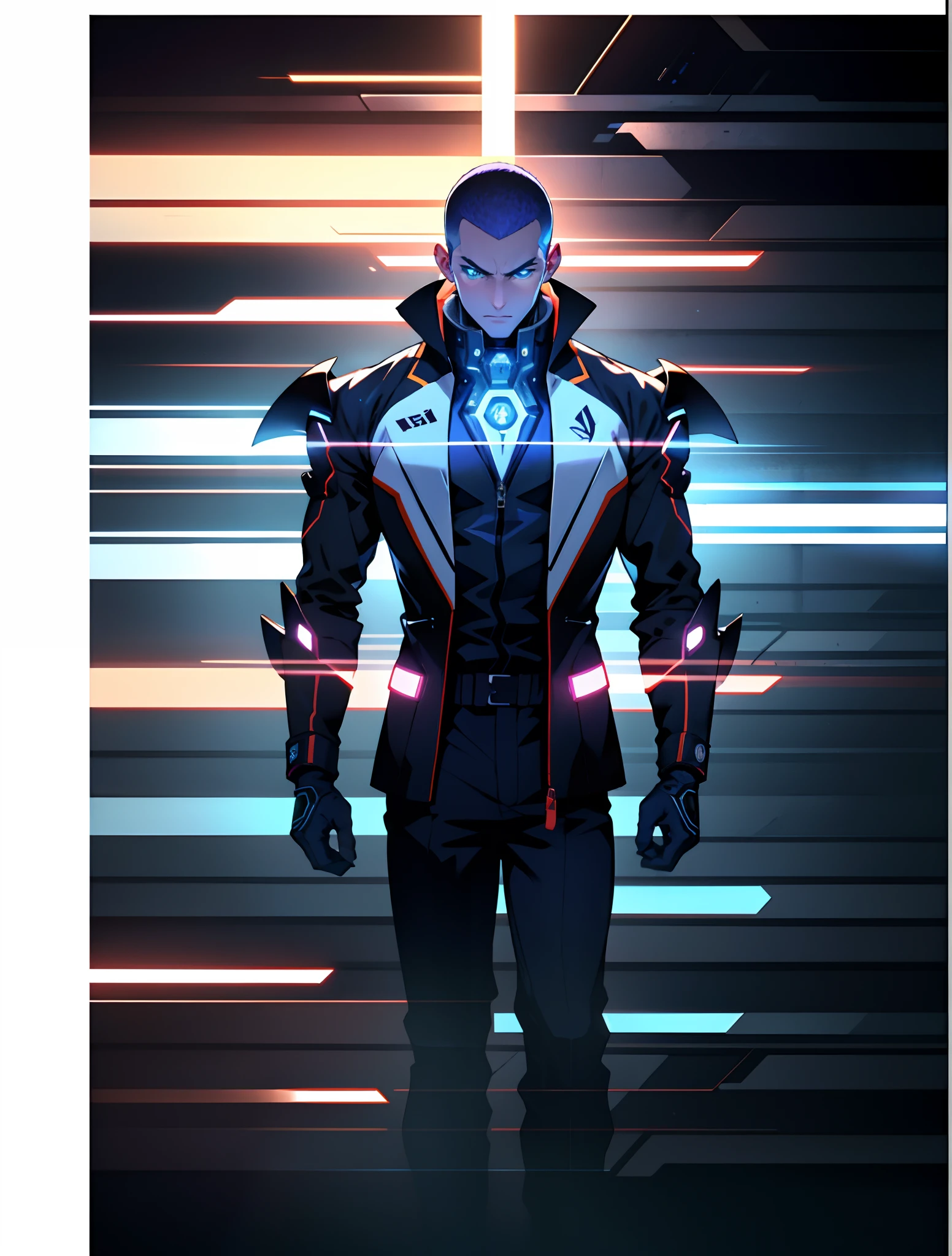 A man with a crew cut, a calm and rational expression, a wise gaze, wears a futuristic scientist's coat, primarily in shades of white, accented by touches of blue and purple, matching utility pants, standing in a mysterious laboratory of an ancient and advanced civilization, with a high-tech incubation tank emitting a faint glow in the background, this character embodies a finely crafted a futuristic sci-fi scientist in anime style, characterized by an exquisite and mature manga illustration art style, high definition, best quality, highres, ultra-detailed, ultra-fine painting, extremely delicate, professional, anatomically correct, symmetrical face, extremely detailed eyes and face, high quality eyes, creativity, RAW photo, UHD, 8k, Natural light, cinematic lighting, masterpiece:1.5