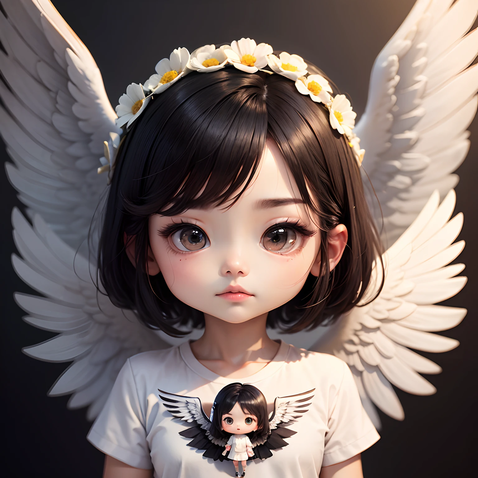 ​masterpiece、top-quality、ultra-detailliert、(Chibi Man:1.2)、Short black hair、White Shirt Blouse、Angel wings、studio