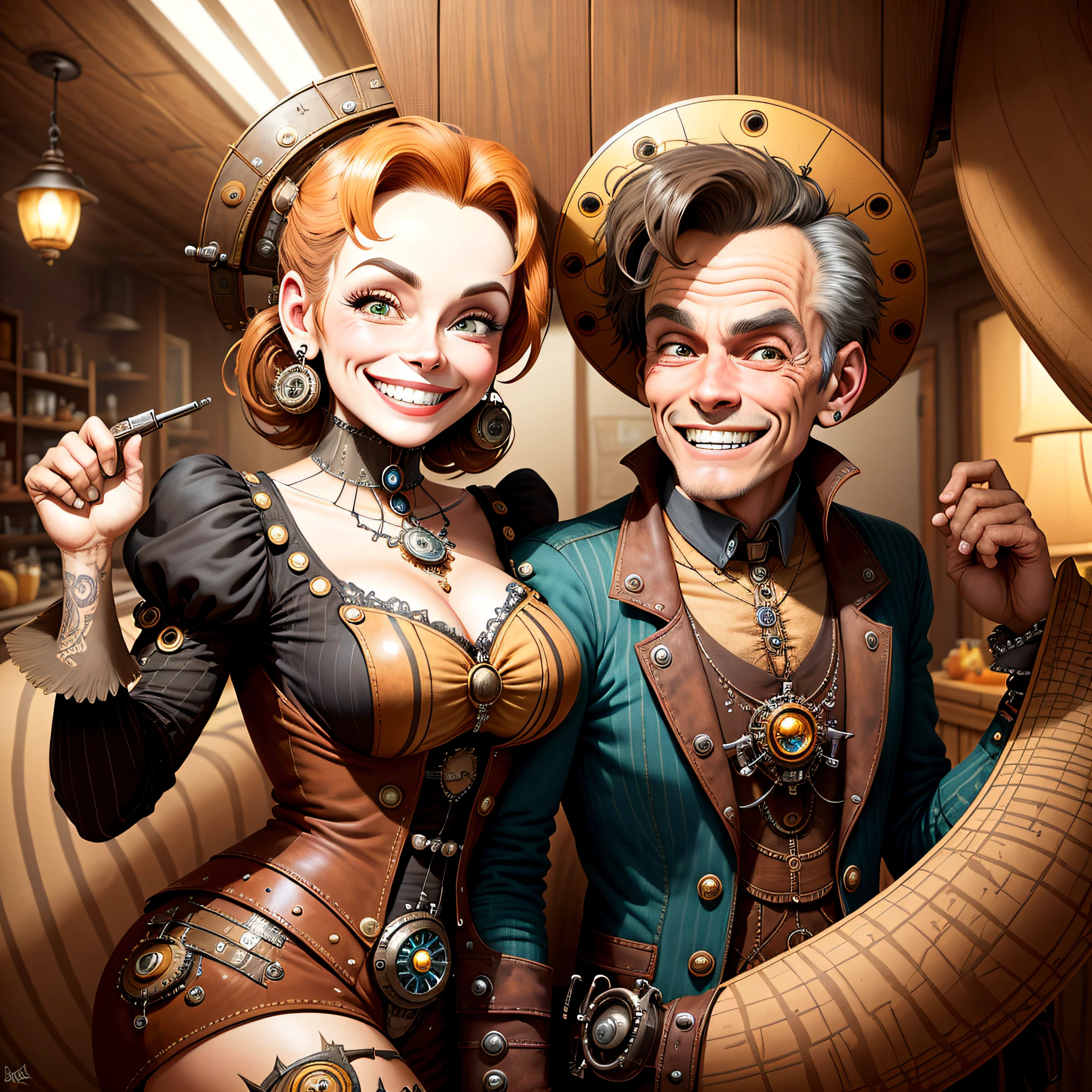 casal amante steampunkai em casa, (((BIG SMILE)))