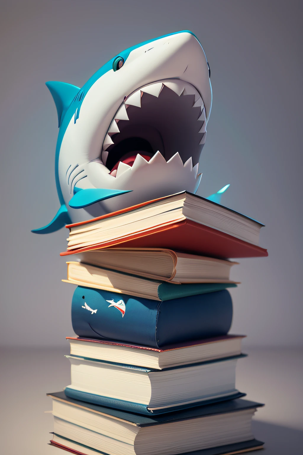 generate a minimalist logo of a shark swallowing a stack of books