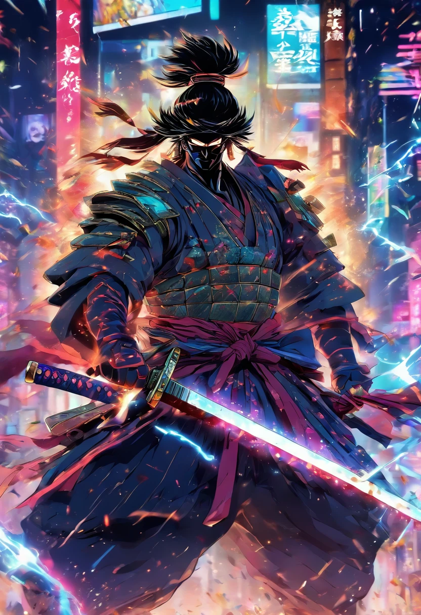 samurai do futuro,duas espadas,pose de batalha,cyberwar
