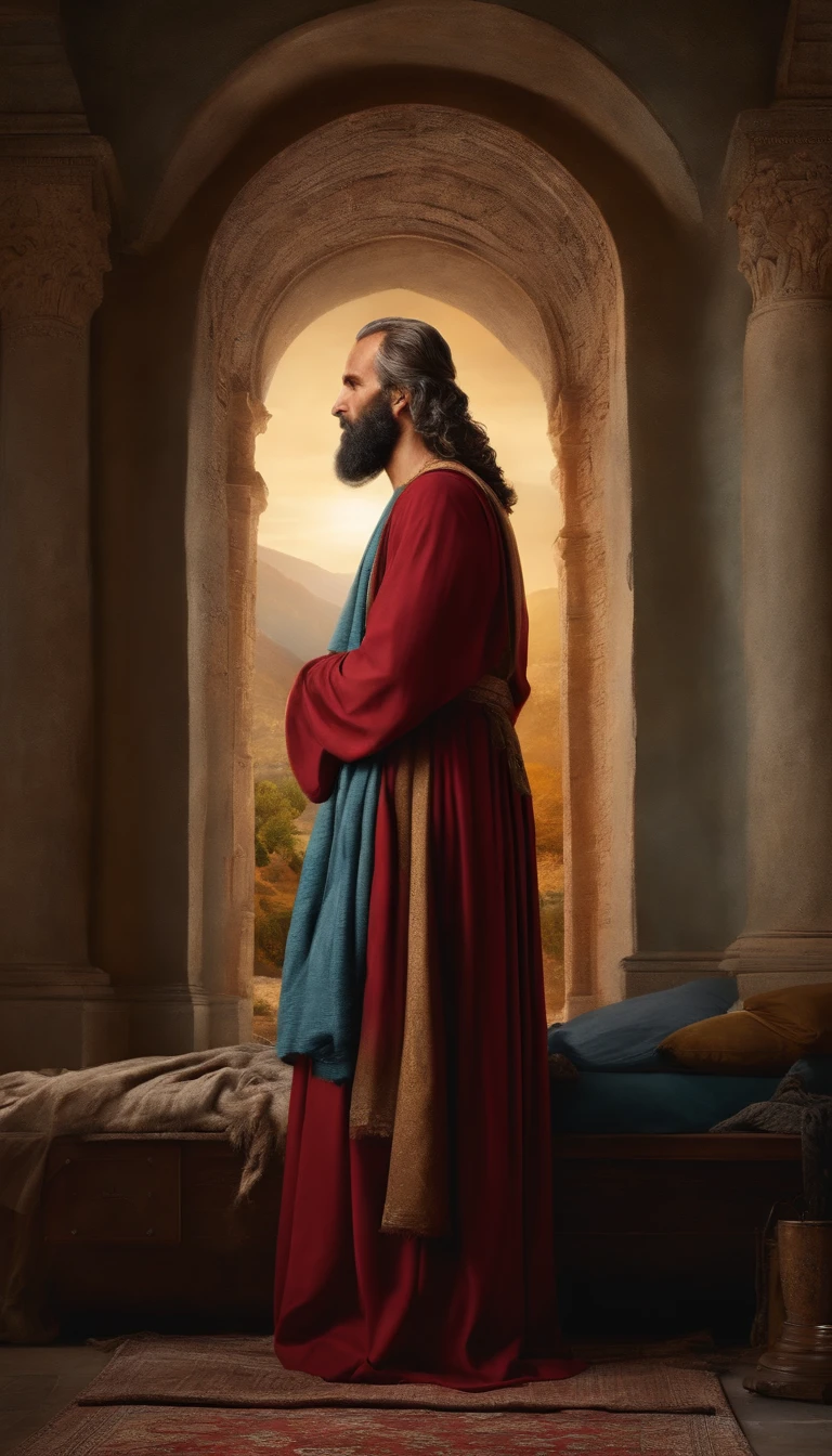 The apostle Paul looked at the screen, long clothes, religion, Ultra photo realsisim