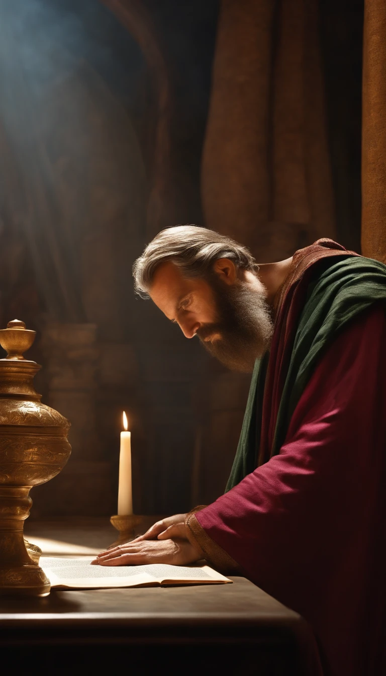 The apostle Paul looked at the screen, long clothes, religion, Ultra photo realsisim