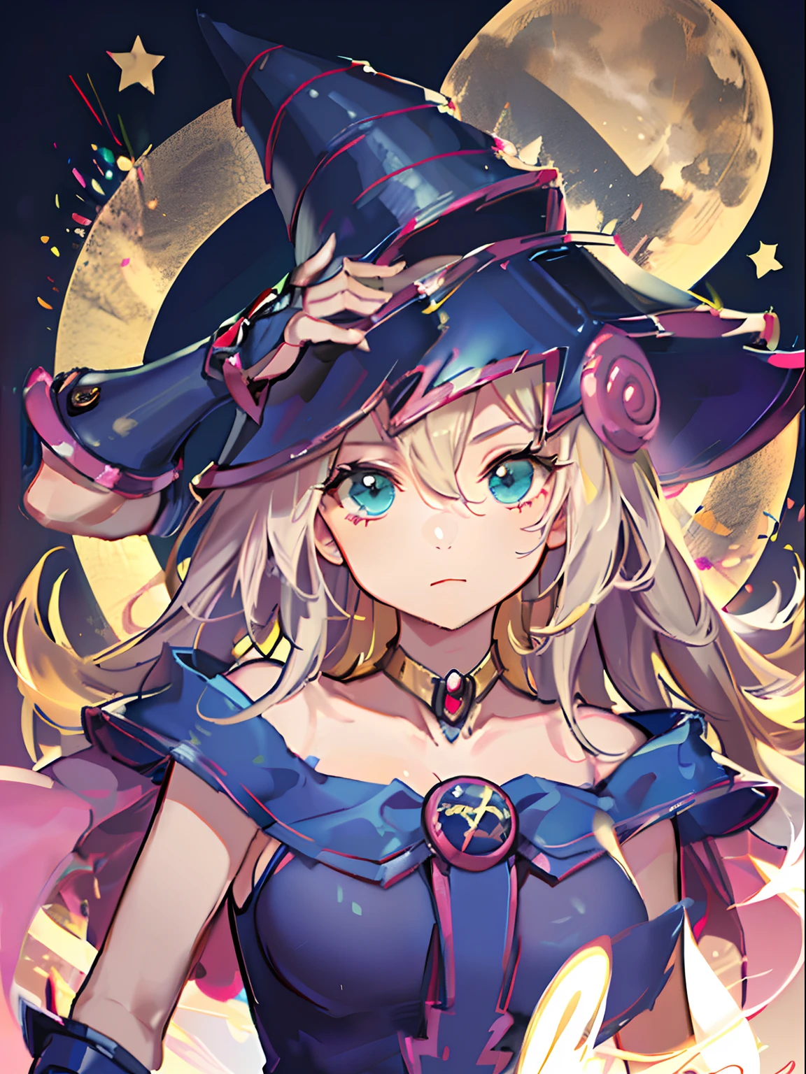 niña dark magician girl, Ropa casual, alas, cielo estrellado, glowworm, De color, sonrisa ligera, Estiramiento del brazo, Mira el visor, Cara detallada, Toma de cuerpo completo, Silueta, 8k, Super detail, destellar, florecer, piel texturizada, curar, La mejor calidad, alta calidad, Altas Resoluciones, Detalles altos, intrincado, absurdos, Anatomically correct, Obra maestra.