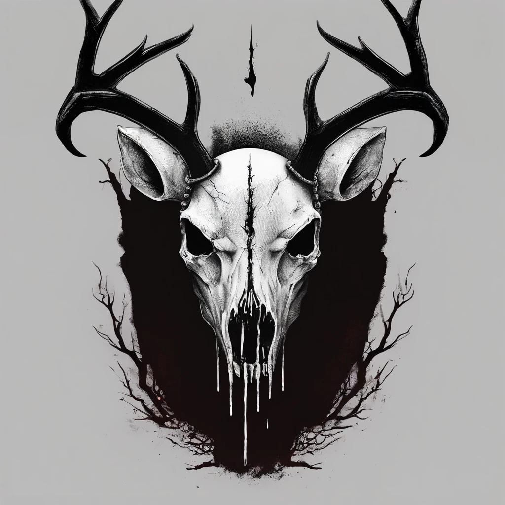 (a person wearing a black hooded robe and a satanic deer skull,a wax candle),(best quality,highres,gloomy,horror,satanic,dark color scheme),dimly lit background,gloomy atmosphere,flickering candle light,creepy vibes,detailed robe texture,dark and mysterious,haunting shadows,spooky aura,sinister expression in the eyes,subtle glow on the candle flame, cinematic camera angle, photo realistic, clear deer skull, highred deer skull, blood on deer skull, wax dripping, chains hanging from background, dark color scheme