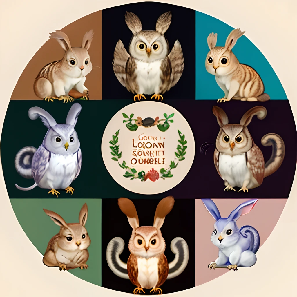 Squirrel owl rabbit lion snake