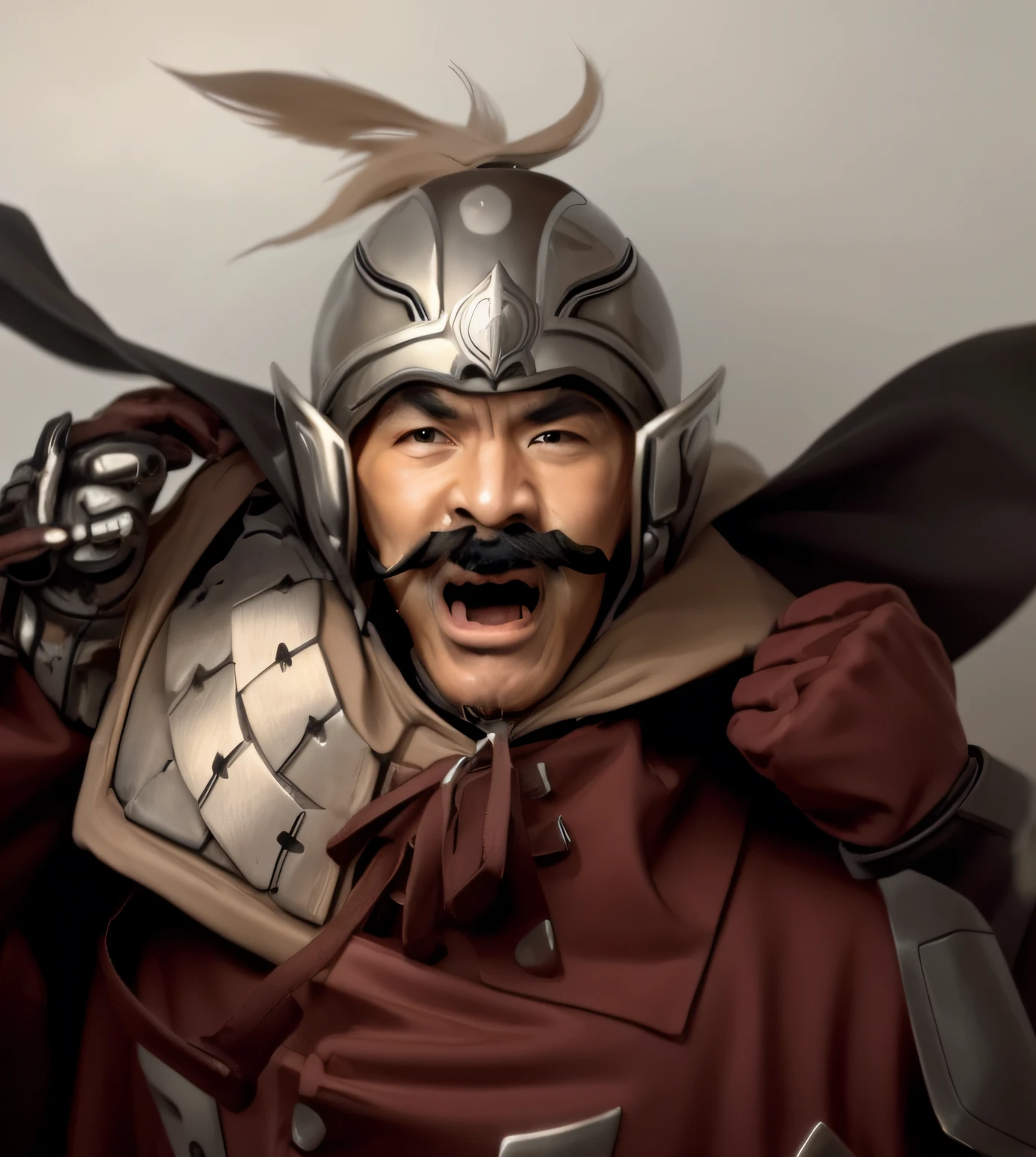 Mustache man in cloaked helmet