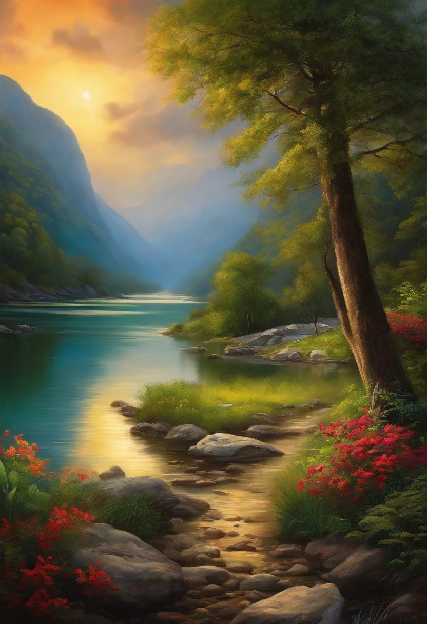 pintura impresionista de un paisaje y un rio