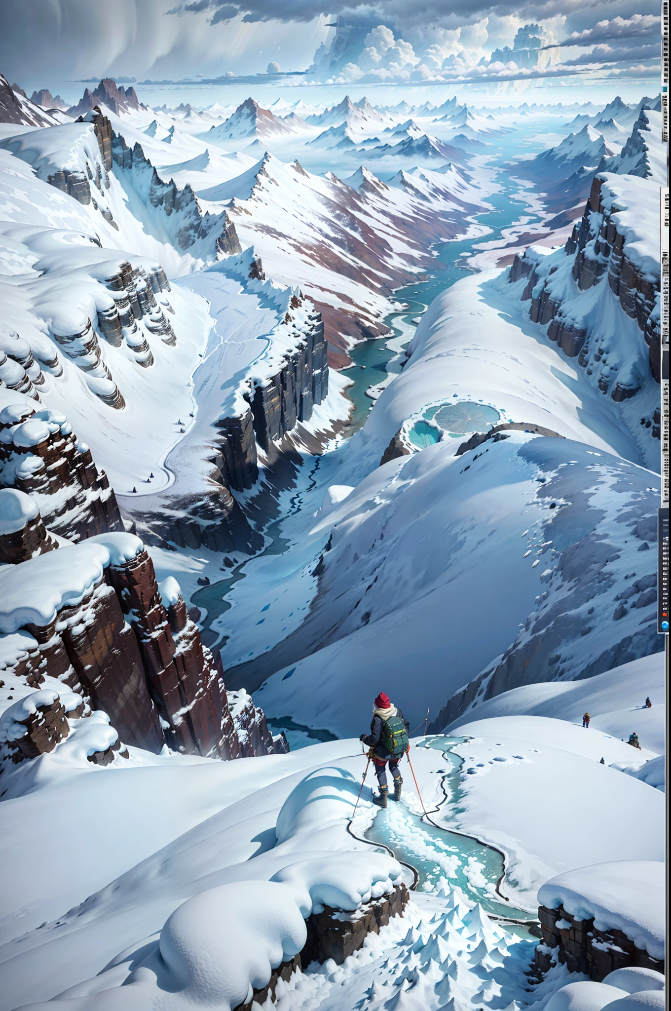 (best quality,highres,masterpiece:1.2),dangerous atmosphere, dangerous weather, dangerous snow mountain, snow-coveredmountain peak, perilous cliffs, treacherous icy slopes, snow avalanches, thundering storms, intense blizzard, ominous clouds, chilling winds, freezing temperatures, towering peaks, daring mountaineers conquering the summit, rugged terrain, majestic glaciers, breathtaking view, adrenaline rush, heart-pounding adventure, precarious footing, extreme challenge, endless expanse of white, untouched wilderness