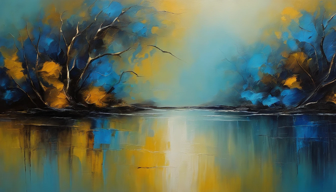 pintura impresionista abstracta, estilo van goth, colores azules, pintas amarillas, pinceladas