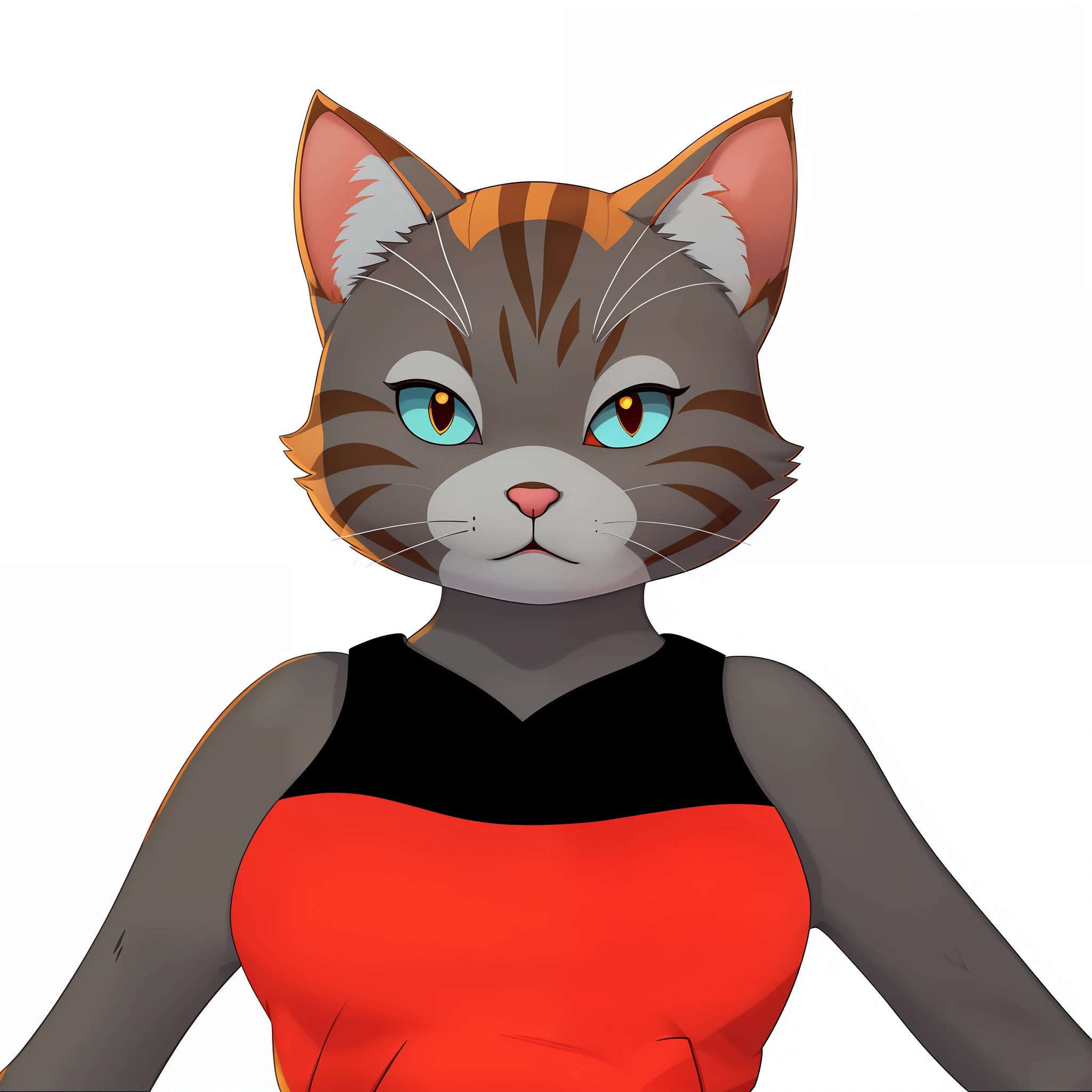 there is a cat with a red dress on and a black top, anthropomorphic female cat, attractive cat girl, beautiful young catgirl, woman / cat hybrid, anthropomorphic cat, anime catgirl, illustration of a cat, catgirl, cat. digital painting, cat female with a whit and chest, very beautiful cute catgirl
