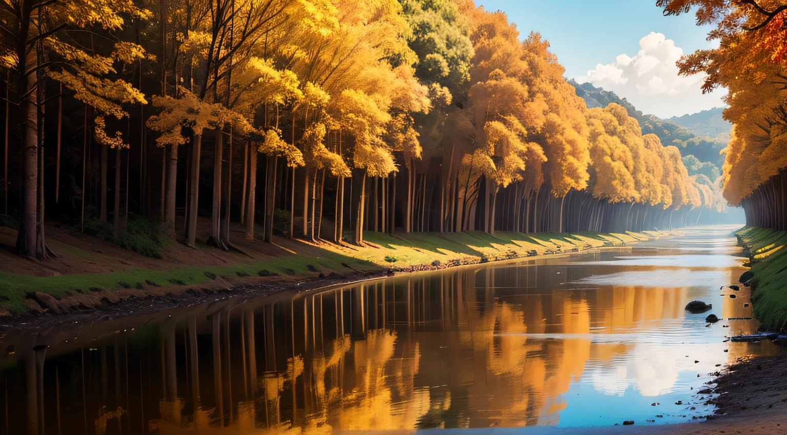 ma foto de uma estrada sinuosa, Beyond River, Autumn trees, nevoeiro, flores selvagens , outono, Arte por, Jean - Honoré Fragonard, natural lighting, intrincado, insanamente detalhado, ultra realistic, HDR 16K, canon 135m abertura 2.8 ISO 100, velocidade 160 --auto