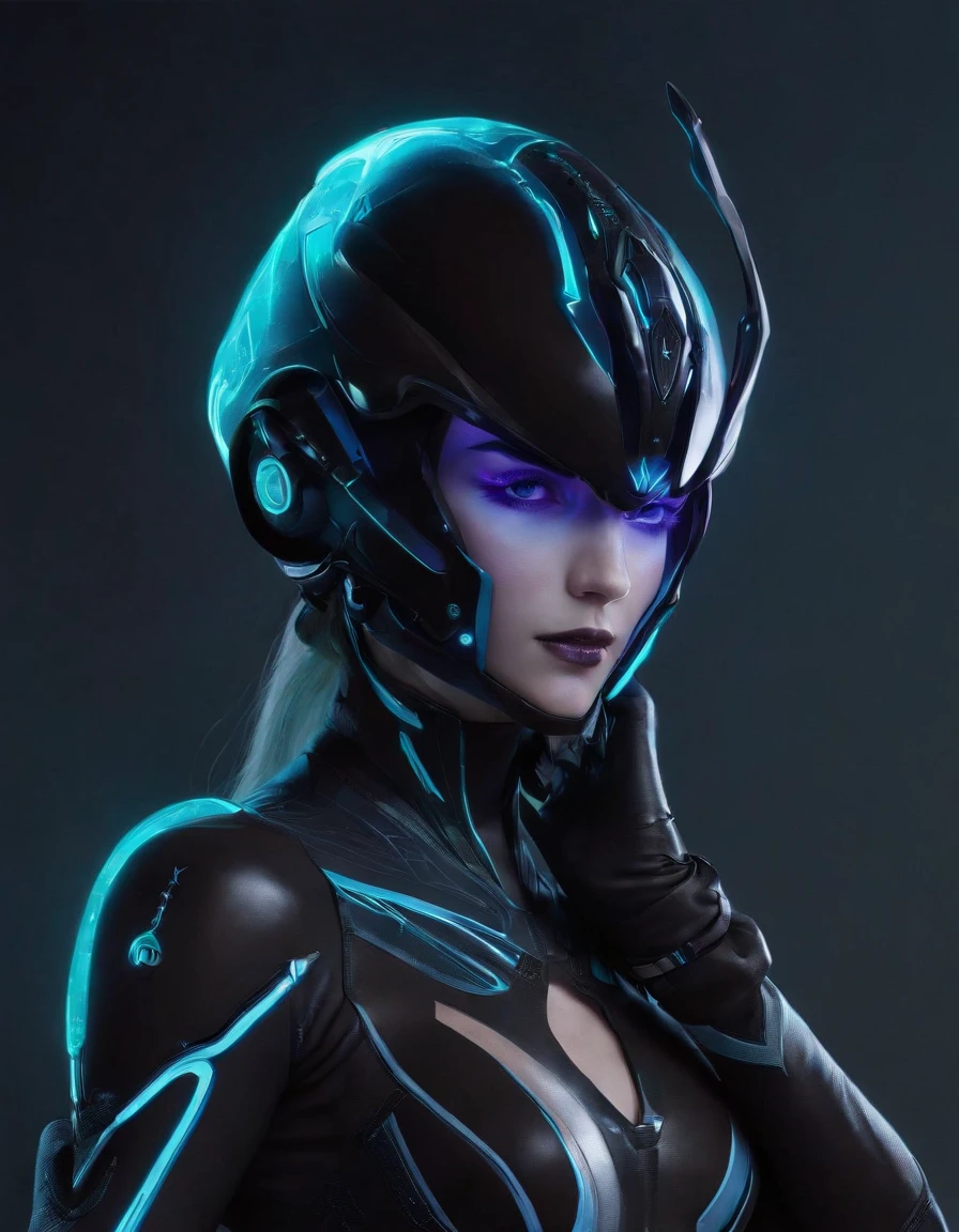 warframe character, full helmet black glassware, neon light, Constellation Map