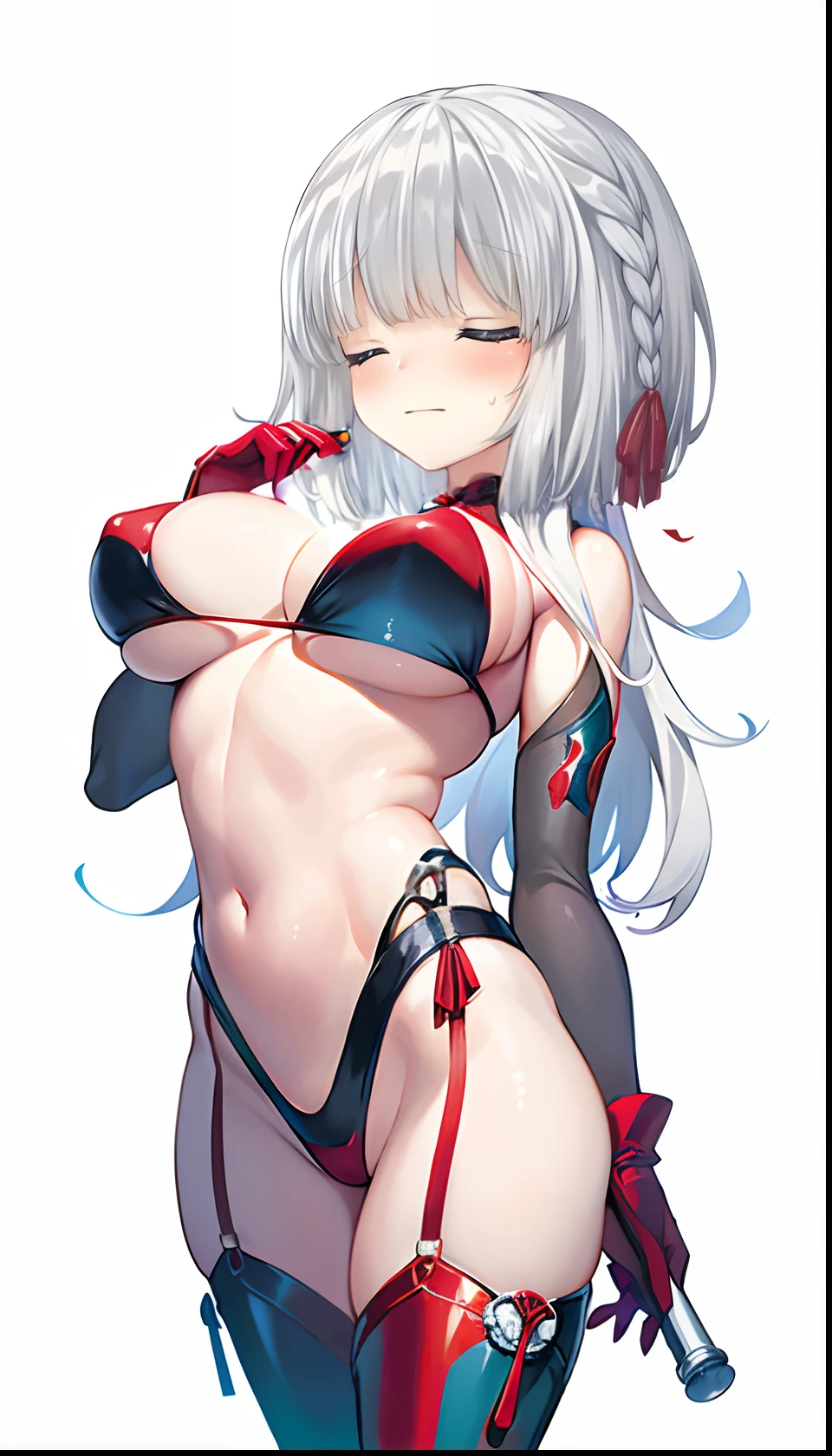 Red bikini、Colossal tits、(((masterpiece)))、(top-quality)、tre anatomically correct、(Best Quality:1.3), Large breasts, cleavage, shinny skin、Soft skin、shorth hair、an anime girl、