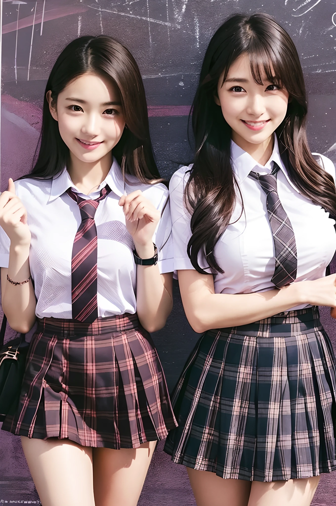 japanaese girl、Teen Girls、perfect body type、discreet breasts、School Uniforms、Pink tie、Pink skirt、white shirt、hposing Gravure Idol、Seductive smile,classroom,