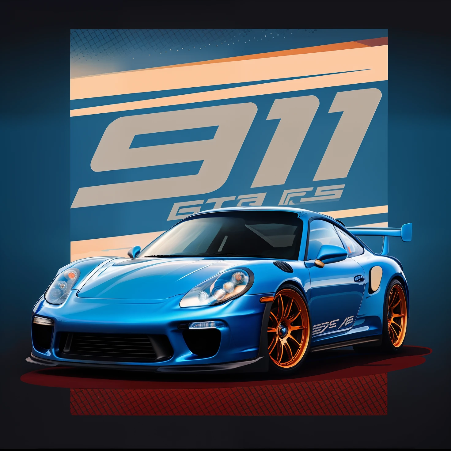 a blue porsche 911 gtr with the number 911 on it, porsche 9 1 1, porsche 911, porsche rsr, a red bearded guy driving a gt3s, detailed 2d illustration, svg vector art, on a flat color black background, 1 : 1 hyper illustration, porsche, highly detailed illustration.”