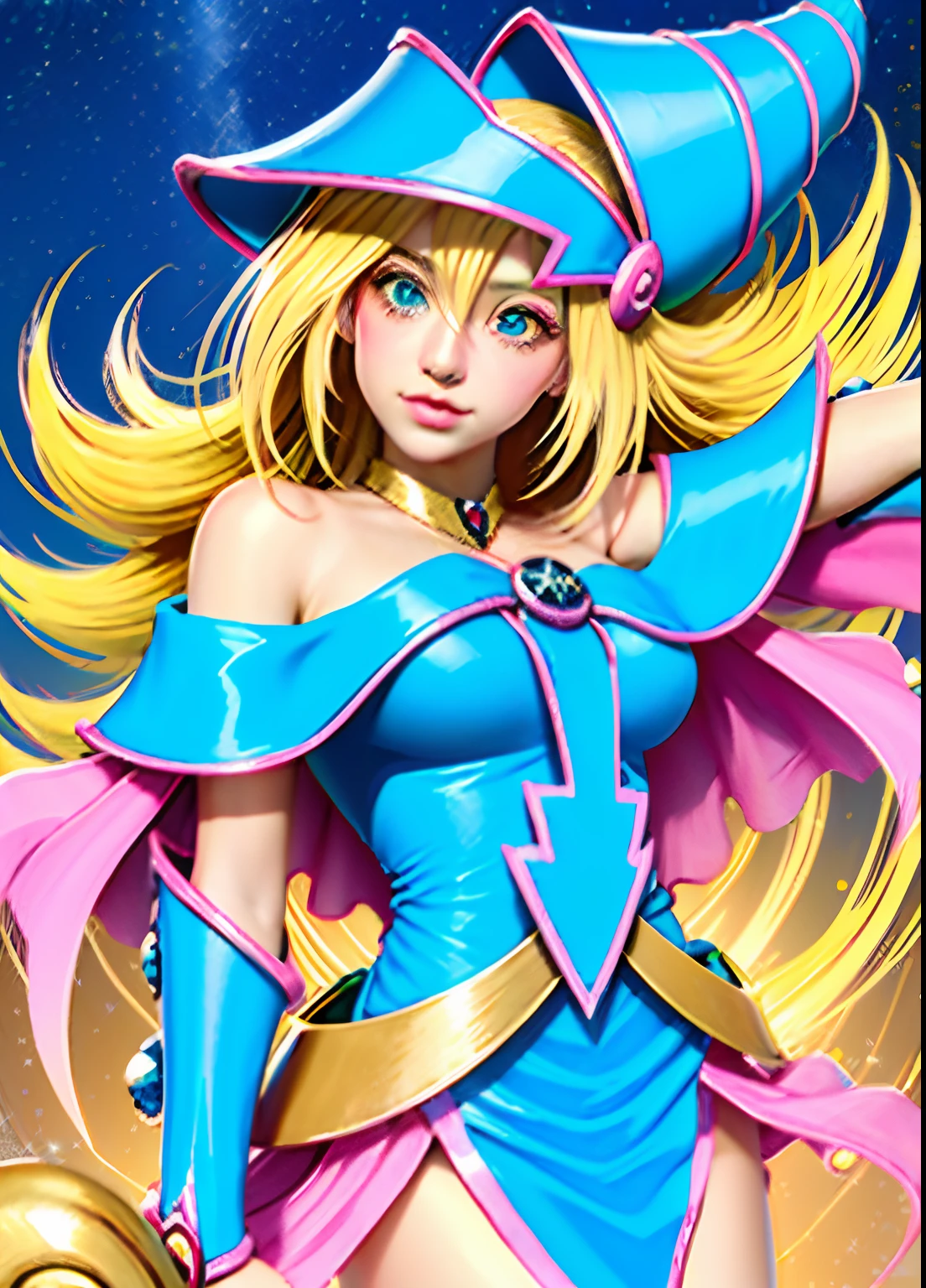 ((Dark magician girl)), ((hermoso fondo de cielo estrellado)), ((ultradetallado)), ((best  illustration)), ((cinematography lighting)), Angle Dynamic, flotante, finamente detallado, (brillo: 1.2 ), (chispa:1.2), (brillo:1.2), classical, (pintura:1.1), (boceto:1.1), (mejor calidad), (obra maestra:1.2), (estilo anime), (solo), hermoso detallado cara, (cara linda: 1.3), (ojos grandes: 1.3), cabello colorido, (cabello largo: 1.2), (cabello flotante: 1.2), (Magical Girl Costume), atuendo detallado, (varita brillante: 1.3), ( magical effects: 1.3), (falda fluida: 1.2), (botas lindas: 1.1), (tela transparente: 1.1), (brillo: 1.2), (brillo: 1.2), (resplandor: 1.2), (parpadeo: 1.2) , (deslumbrar: 1.2) hermosa dark magician girl flotando