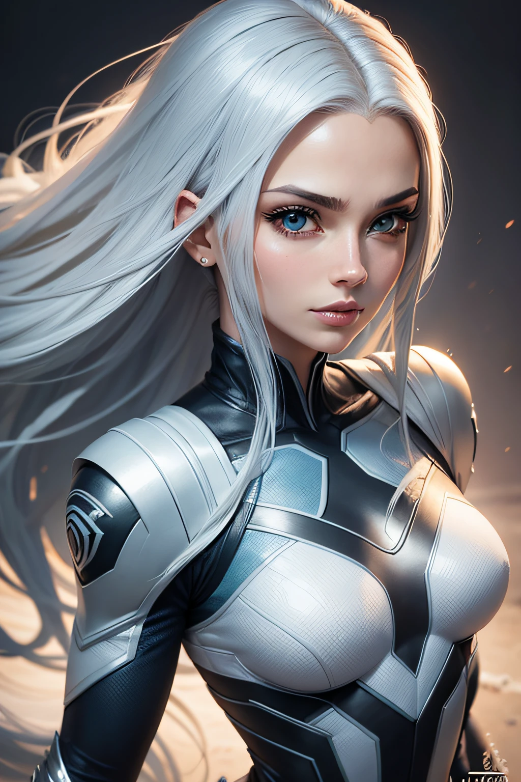 cabelo branco, olhos azuis, Marvel, lutadora