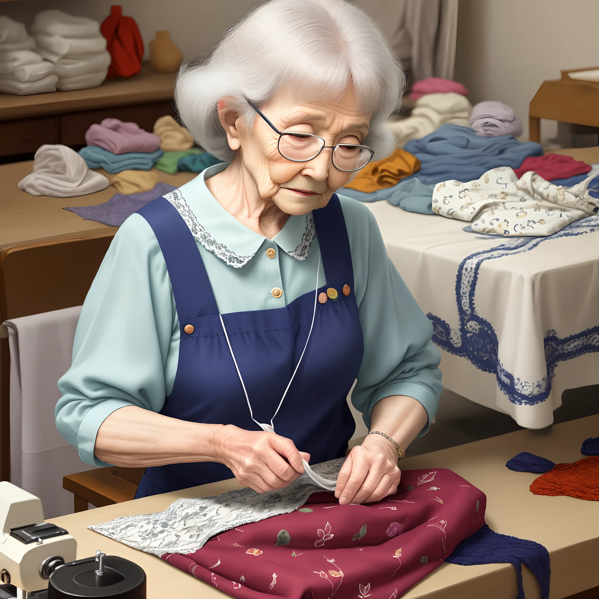 Grandma sewing clothes