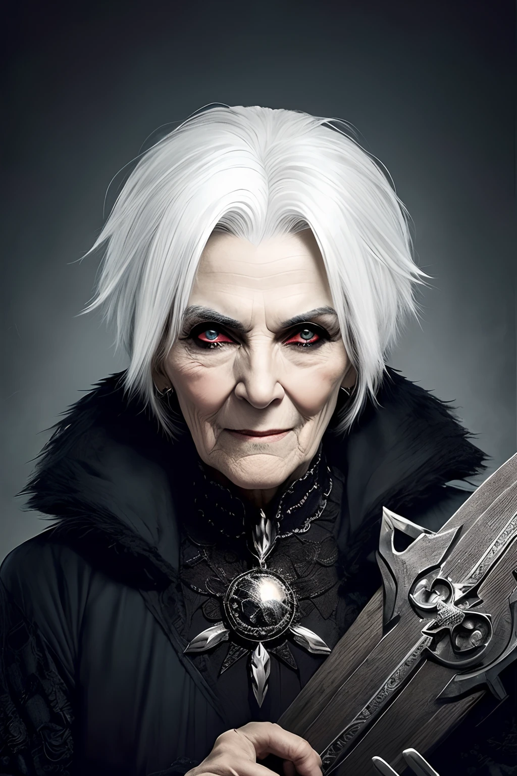(papel de parede 8k extremamente detalhado), An average photo of a beautiful old woman with necromancer white hair, intrincado, alto detalhe, Dramatic