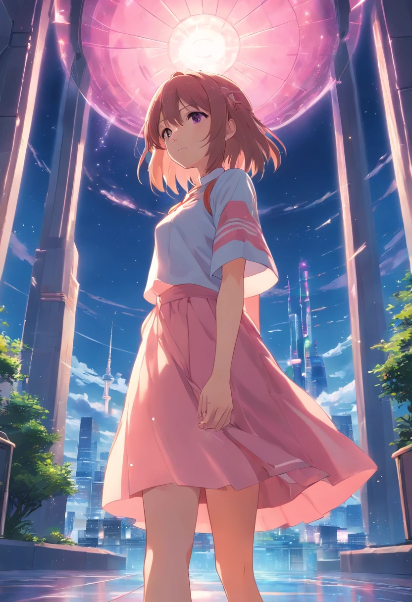 Menina anime com cabelo loiro longo e meias brancas,Roupas rosa e branca,lo gothic,Coroa de Cristais,Sanctuary,magical fantasy,444 Hz, Beautiful, breath-taking, altamente detalhado, 8k, usar, carinhoso, Ultra foto realsisim, scenecy