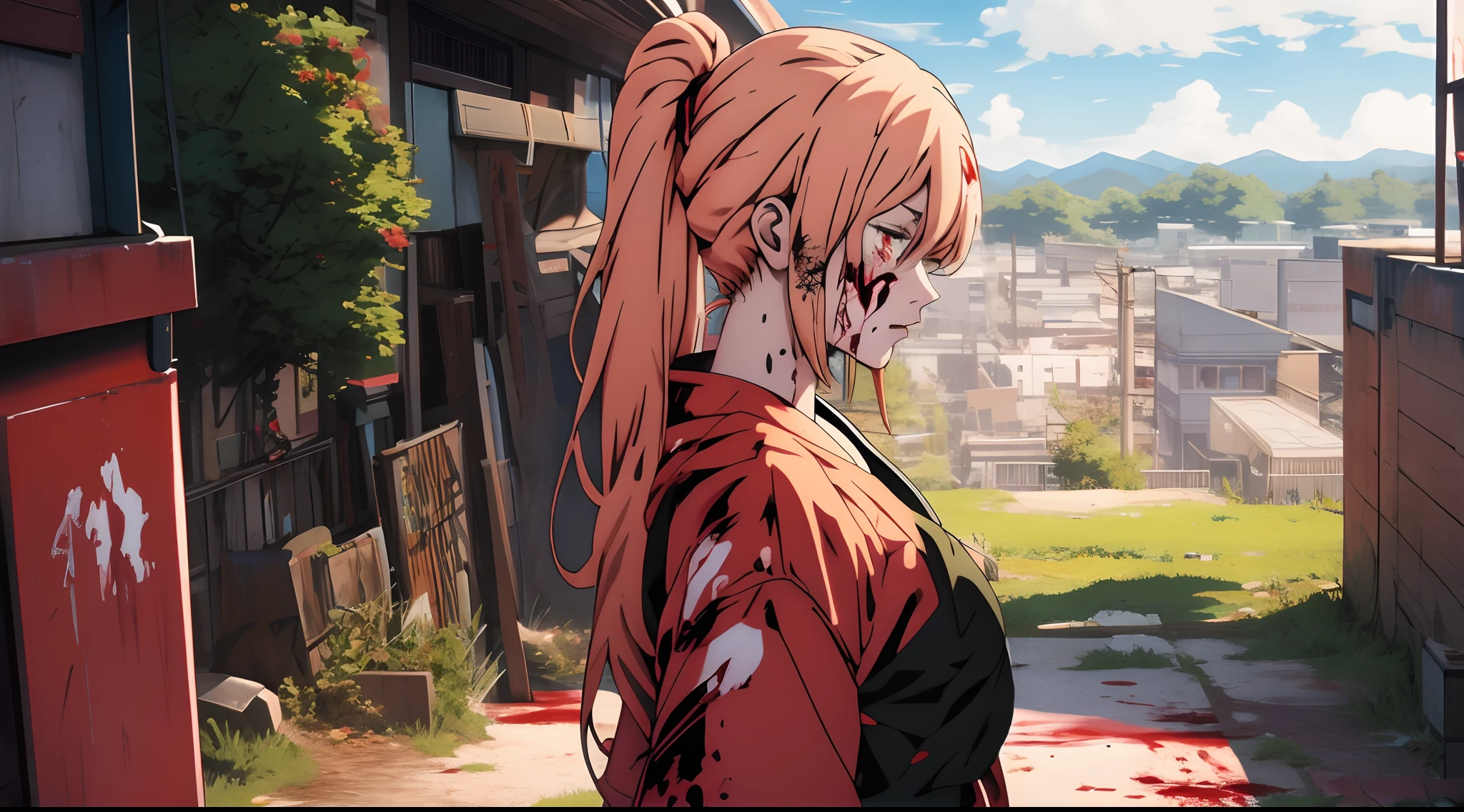 Anime girl with blood on her face and a bloody face, Detaillierte digitale Anime-Kunst, Badass Anime 8K, Saubere und detaillierte Anime-Kunst, Guweiz bei Pixiv Artstation, Manga Hintergrundbild 4k, Guweiz in Artstation Pixiv, Detailed portrait of Anime Girl, 4K-Anime-Stil, anime art wallpaper 4k, anime art wallpaper 4k