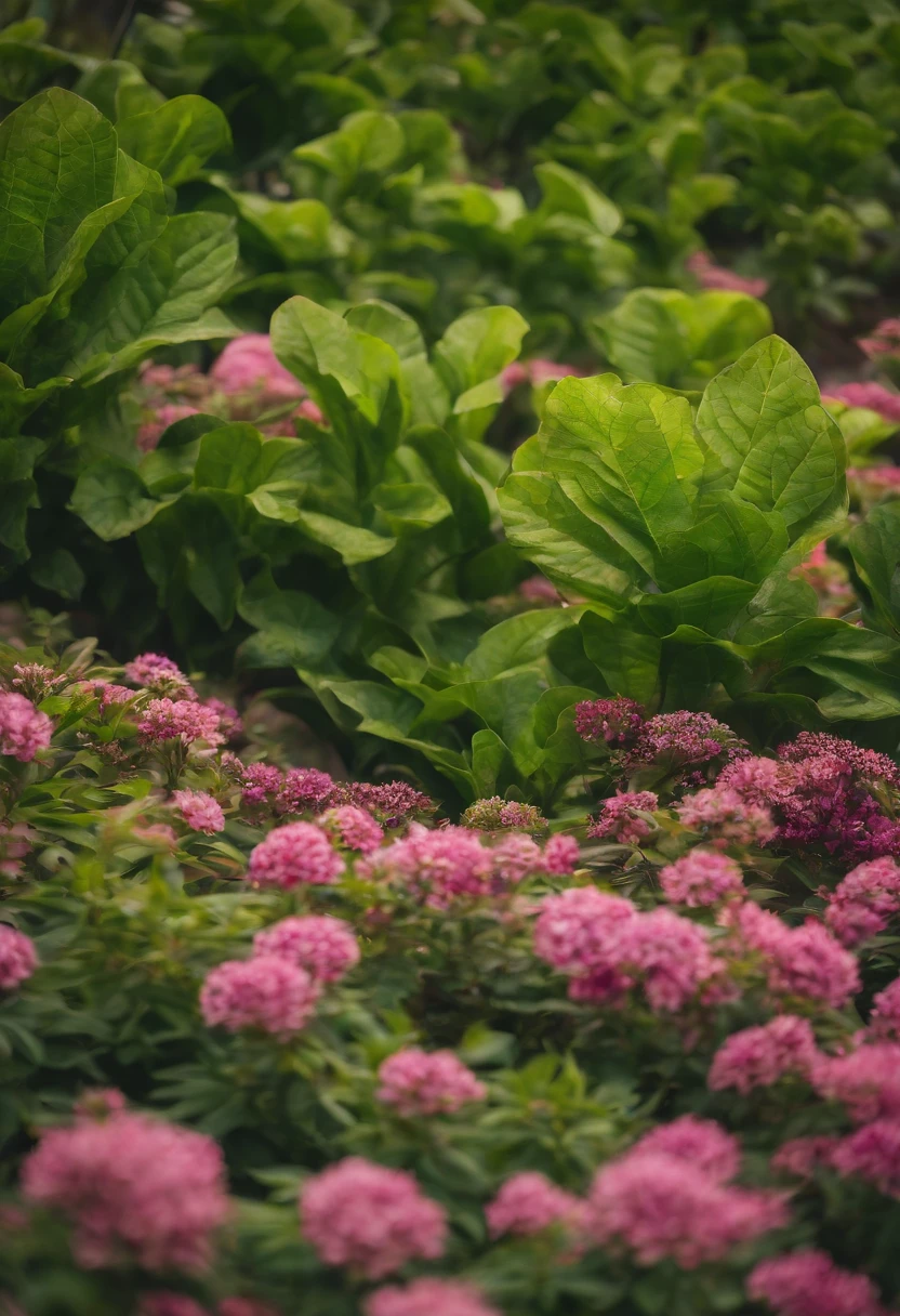 Green with different large leaves、white colors、Brightly colored plants，Blue sky and white clouds
