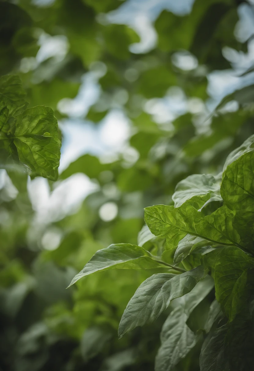 Green with different large leaves、white colors、Brightly colored plants,Blue sky and white clouds