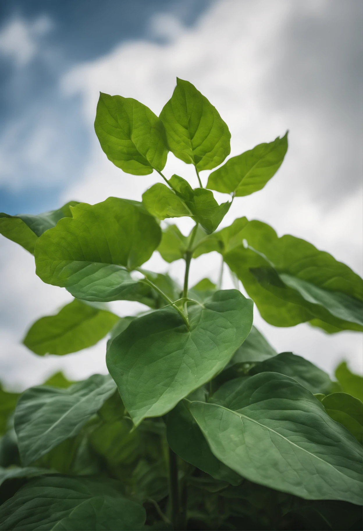 Green plants with different large leaves，Blue sky and white clouds