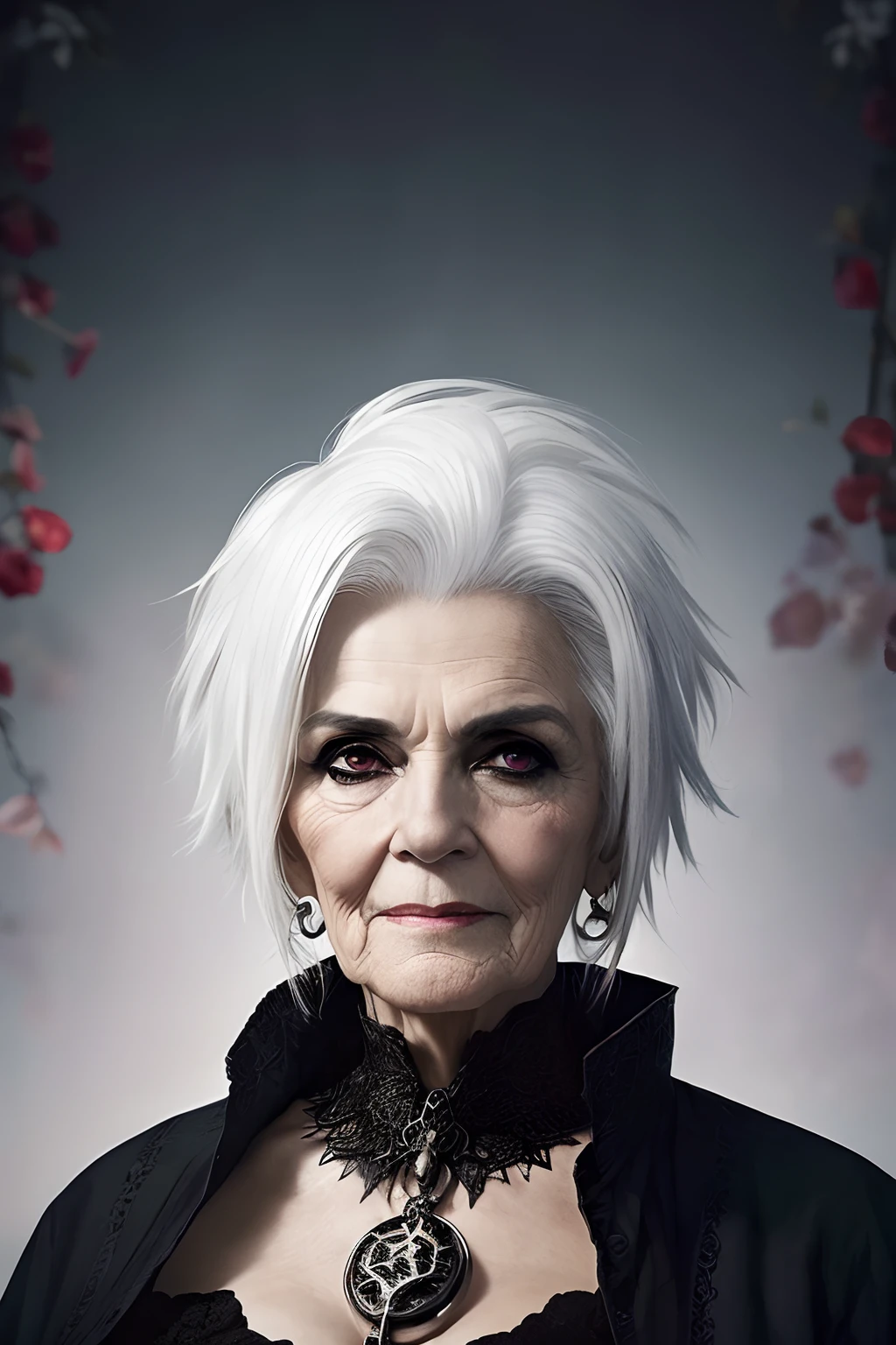 (papel de parede 8k extremamente detalhado), An average photo of a beautiful old woman with necromancer white hair, intrincado, alto detalhe, Dramatic