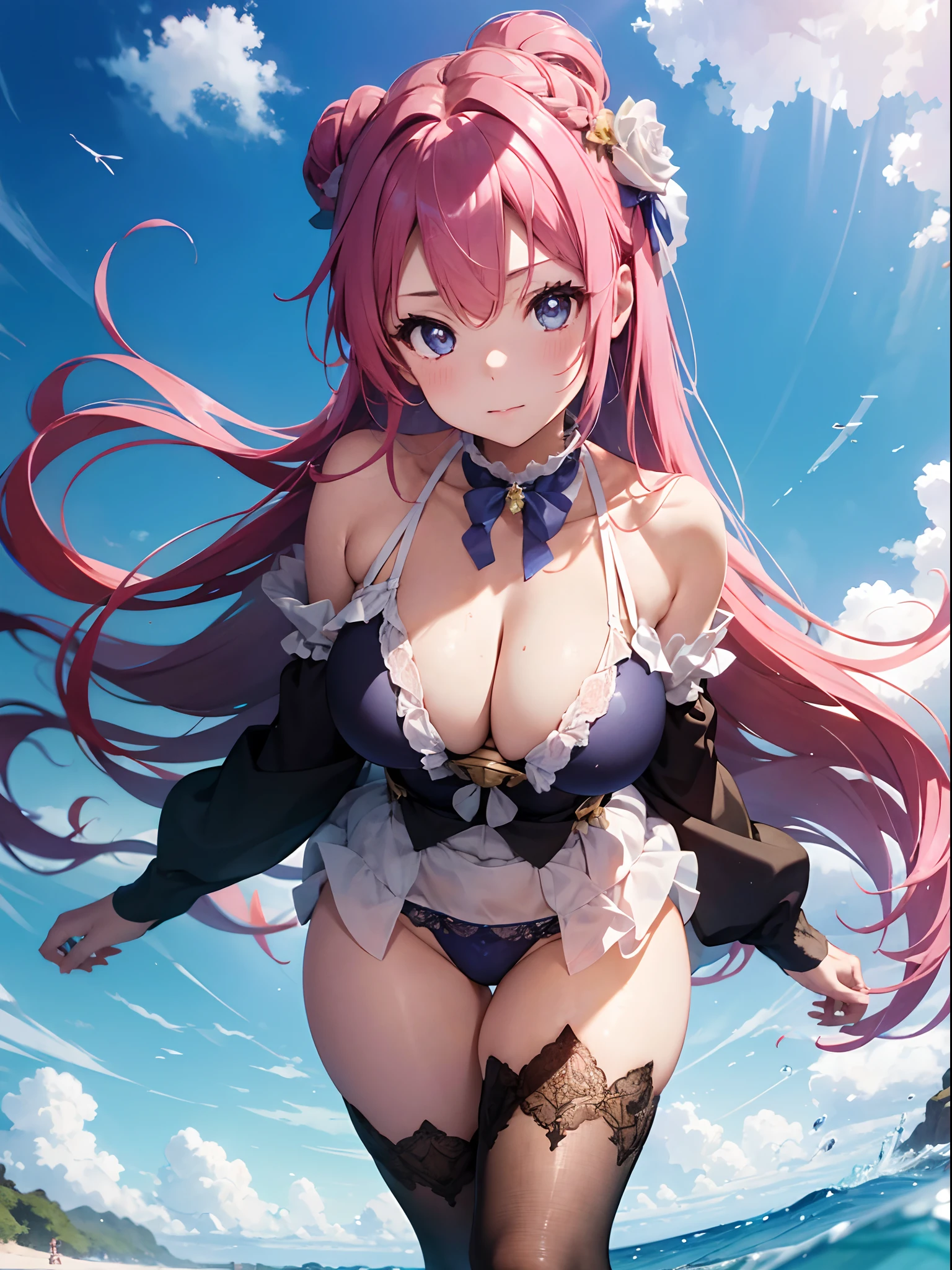 star-shaped bule pupils,+_+,pupils in symbol shapes,sparkle eyes)),(Enrich the picture,Masterpiece level quality),Exquisite 8KCG artwork,Three goddess-like figures,sittinng on the river,Postural exercises,Slim and soft,Translucent skin,Green hair、The beauty of extra-long hair, Super Long Straight Hair,The skin is fair and juicy,Oversized breasted blue bikini miniskirt uniform,Perspective Part 1.2x enhanced silhouette effect,Exquisite transparent blues pattern in pajamas,The details are intricate and exquisite,The background is slightly blurred,Charming and lustful leg seduction,Drool,Extra-large big breasts,Blush,Koreainsta Goddess,Perfect body slim curves,Scene by the sea,The three goddesses sat together,Japan goddess,