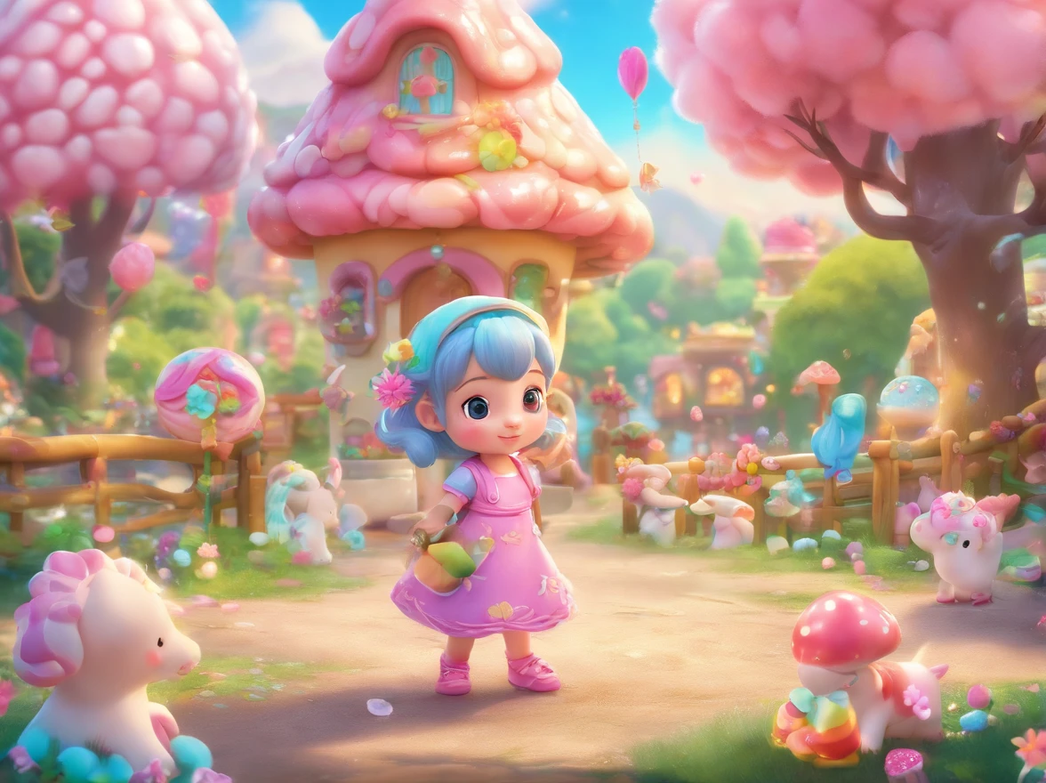 best quality,4k,8k,highres,masterpiece:1.2,ultra-detailed,realistic:1.37,pink candy forest,dreamy,enchanted,magical,whimsical,fairy tale,happiness,sweetness,fantasy,playful,girl in a pink dress,floating cotton candy clouds,chocolate trees with candy leaves,multi-colored lollipops growing on the ground,glistening sugar crystals,sprinkles falling from the sky,magical unicorns gathering near a chocolate waterfall,giant gumdrop mushrooms,sparkling candy canes lining the path,sweet aroma filling the air,soft pastel colors,glowing sunlight filtering through the candy canopy,joyful laughter of children,delightful surprises around each corner,delicious treats everywhere,feeling like stepping into a whimsical dreamland,carefree and full of wonder,bringing out the inner child,sugar rush of happiness,endless exploration and adventure,memories of childhood innocence,unforgettable experience of pure joy.