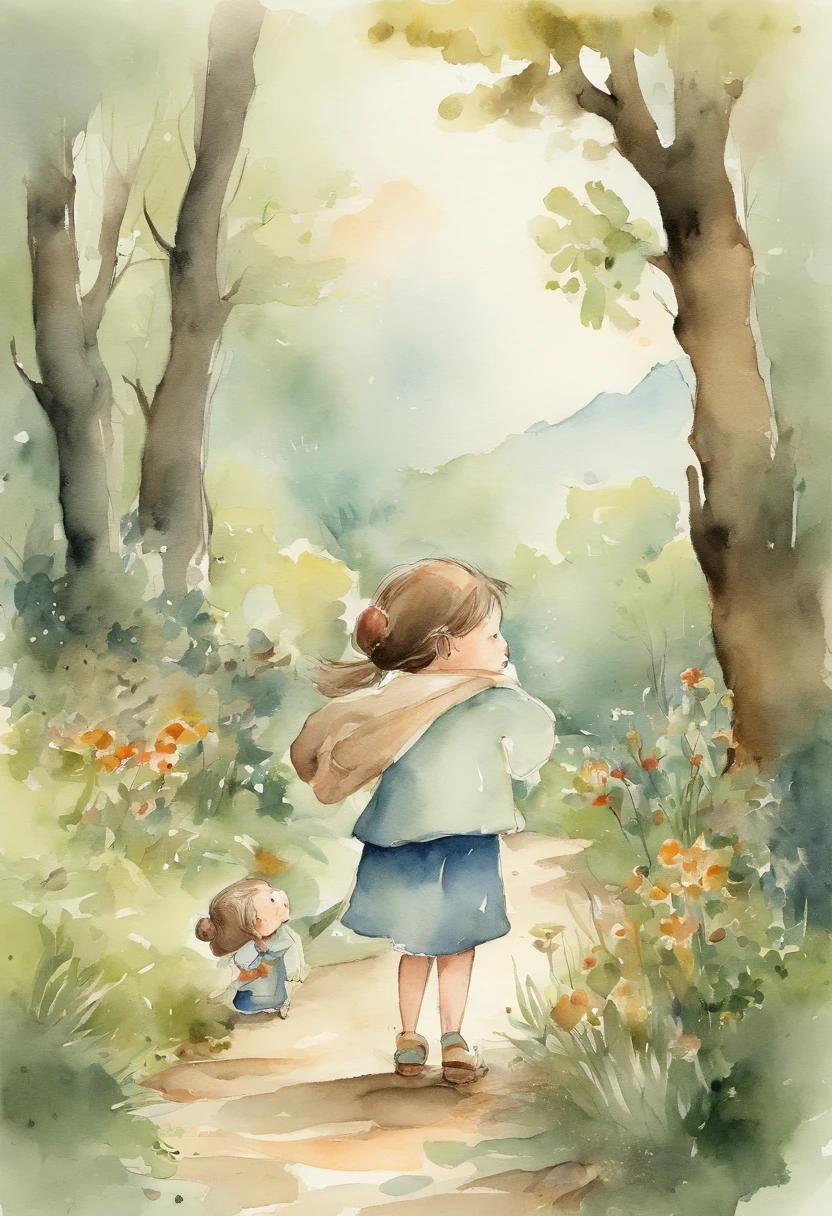 Ghibli style Simple illustration style、kawaii、 and a grandmother、独奏、Character drawing,The top two-thirds are left blank