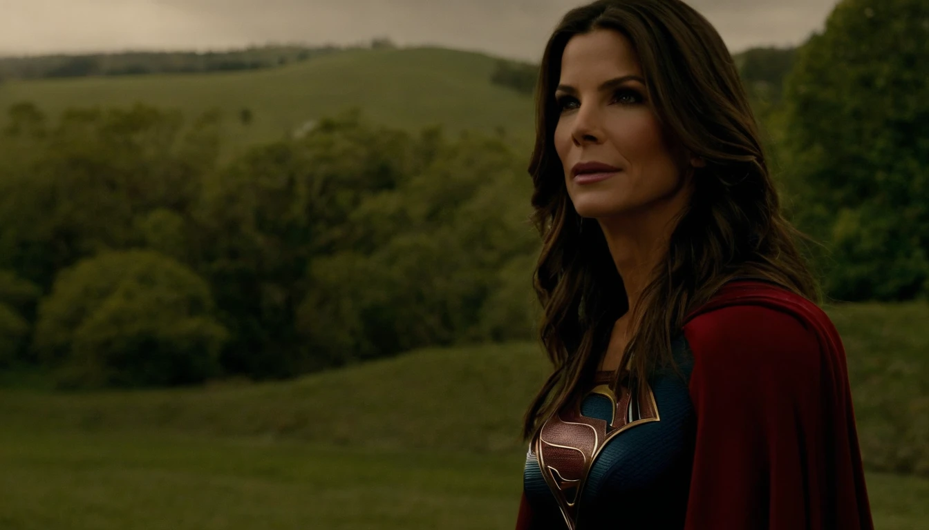 ((Corpo definido pelas mulheres,Um cabelo escuro,21 anos, (Sandra Bullock),fantasia de supergirl,(rain day),Botas longas vermelhas,Traje brilhante,Ratex,uma minissaia,luvas de couro)), ((Olhos detalhados, Olhos de alta qualidade, Rosto de alta qualidade)), vestido azul claro extremamente complexos, magical robes), magia, (dramatic), epic, campo de flores, profundidade de campo, bokeh, 4k, gotica, cinzas, particules))