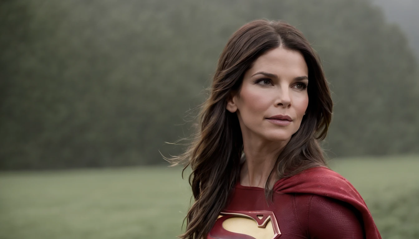 ((Corpo definido pelas mulheres,Um cabelo escuro,21 anos, (Sandra Bullock),fantasia de supergirl,(rain day),Botas longas vermelhas,Traje brilhante,Ratex,uma minissaia,luvas de couro)), ((Olhos detalhados, Olhos de alta qualidade, Rosto de alta qualidade)), vestido azul claro extremamente complexos, magical robes), magia, (dramatic), epic, campo de flores, profundidade de campo, bokeh, 4k, gotica, cinzas, particules))