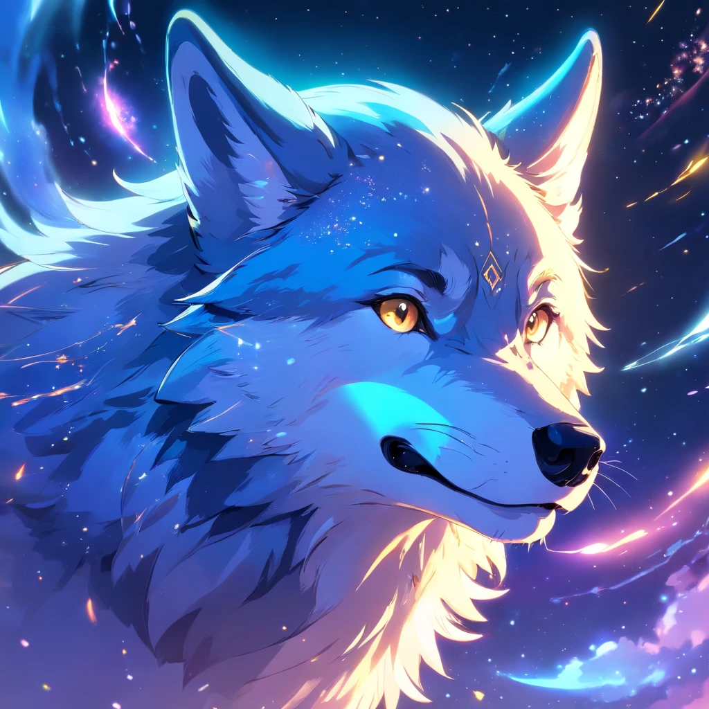 (Wolf head), energy, galaxias, spirals, space, Starcloud, As estrelas, Smoke billowed out, glitters, intricately details, (Wolf shape), octan render, 8K