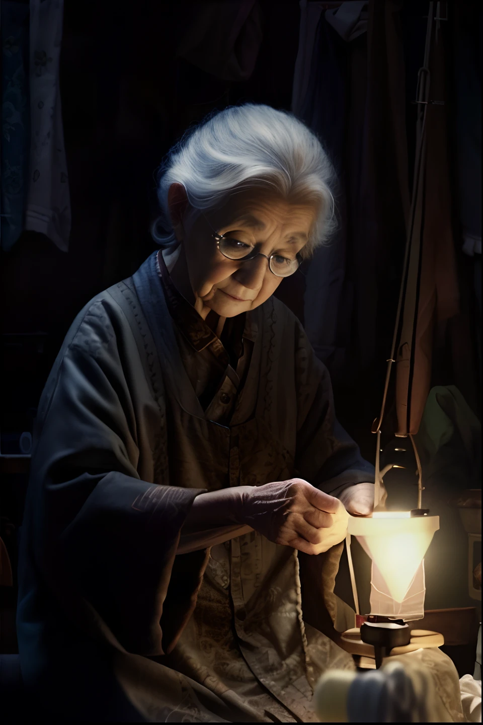 Grandma sewing clothes